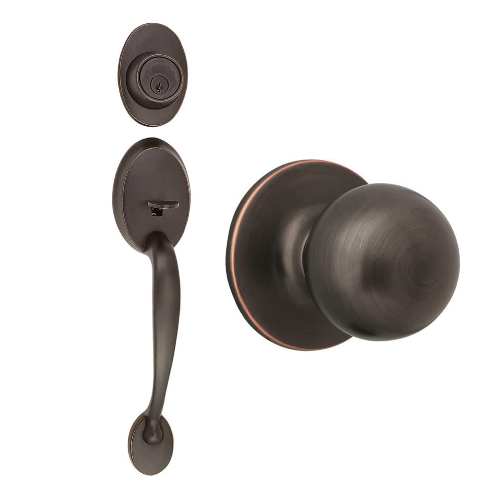 Design House 791681 Coventry Handleset with Ball Interior Knob & Single Cylinder Deadbolt - Oil Rubbed Bronze Finish for Front Door Security & Elegant Home Entryway