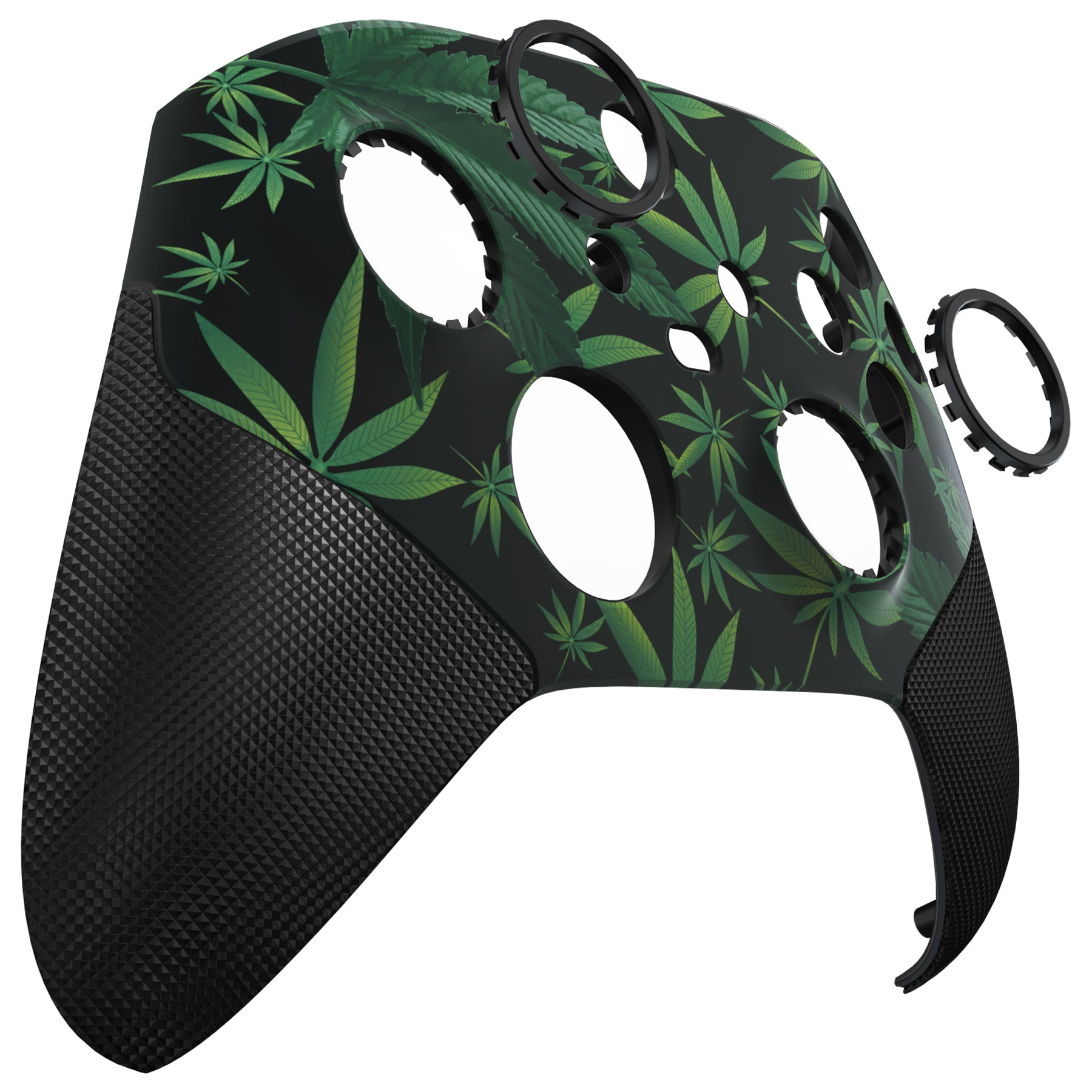 eXtremeRate Green Weeds ASR Version Performance Rubberized Grip Front Housing Shell with Accent Rings for Xbox Series X/S Controller FX3C1006 - Enhanced Gaming Comfort for Long Play Sessions