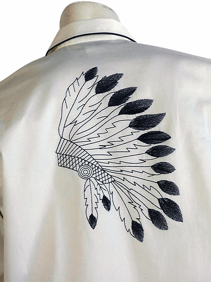 Rockmount 6874 Men's Gabardine Warbonnet Embroidered Western Shirt - Ivory - Perfect for Cowboy Rodeo, Country Music Festivals & Western Style Outfits