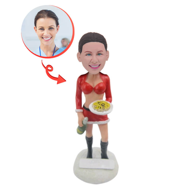 Custom Bobblehead for Christmas Party Waitress - Personalized Christmas Party Decorations & Unique Gift for Hostess, Waitstaff & Service Professionals