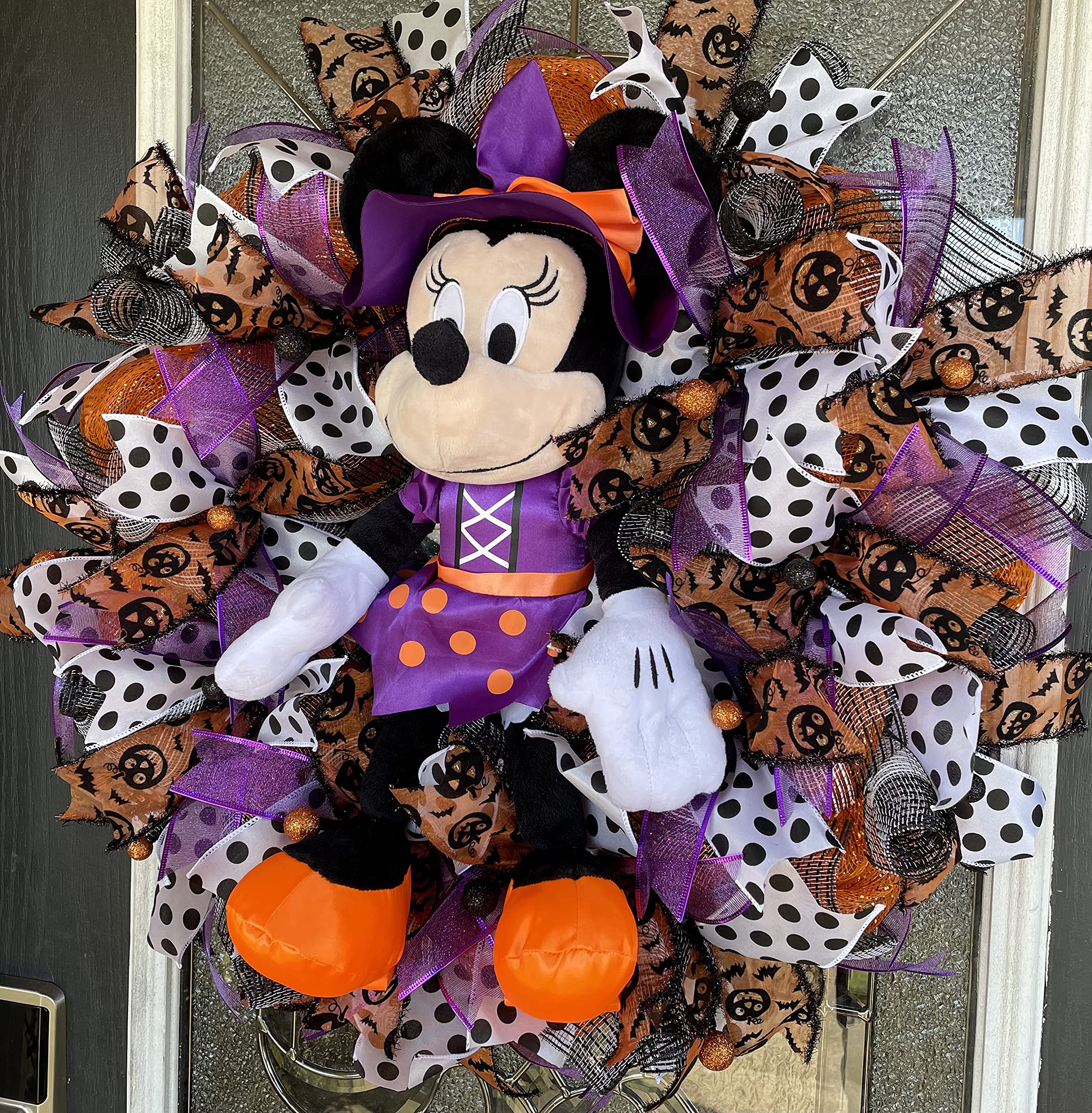 Minnie Mouse Halloween Wreath - Plush Disney Witch Decor for Front Door, Birthday & Anniversary Gift - Perfect for Halloween Party, Home & Door Decoration