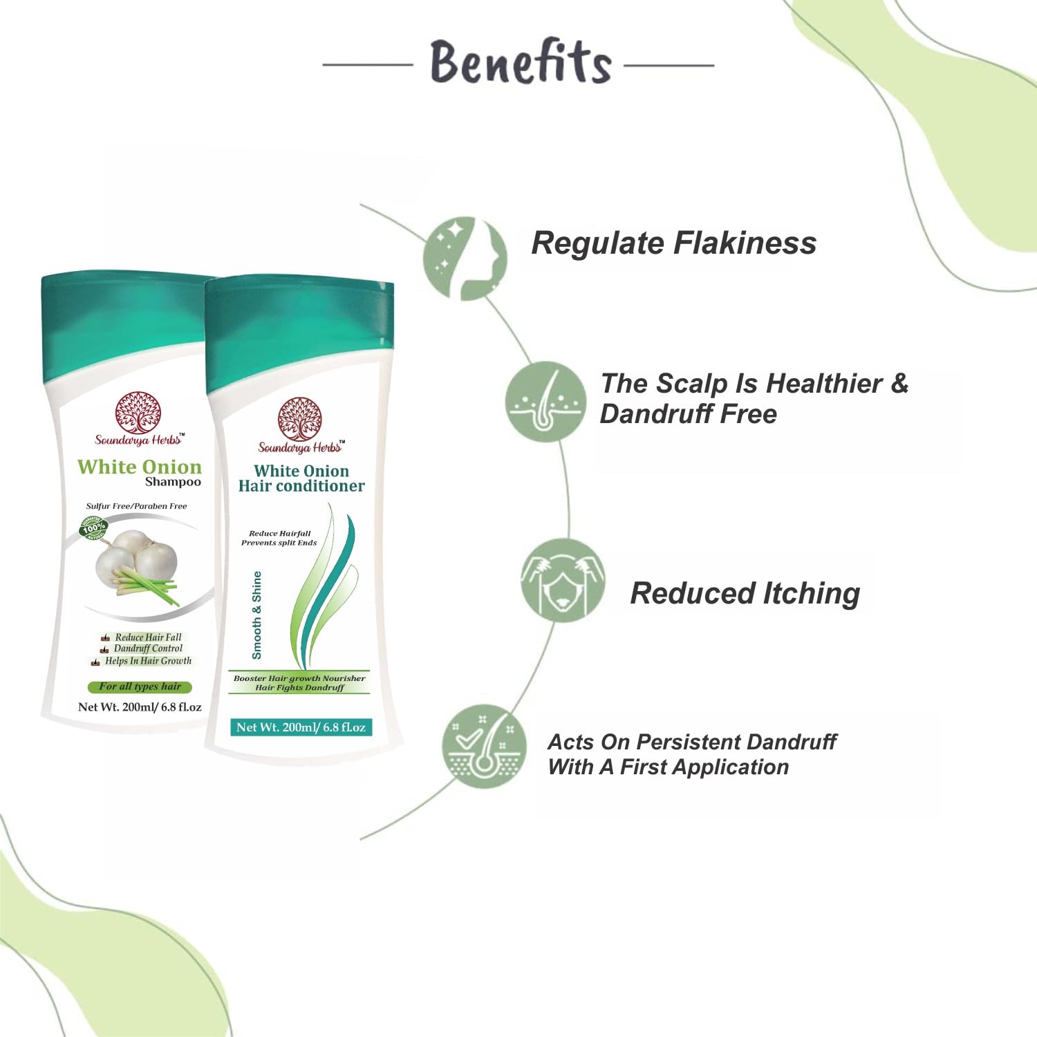 Soundarya Herbs Onion Hair Shampoo & Conditioner Set - 200ml Each for Healthy, Shiny Hair Growth | Sulfate-Free Natural Hair Care for Dry, Damaged Hair | Perfect for Daily Use at Home & Salon