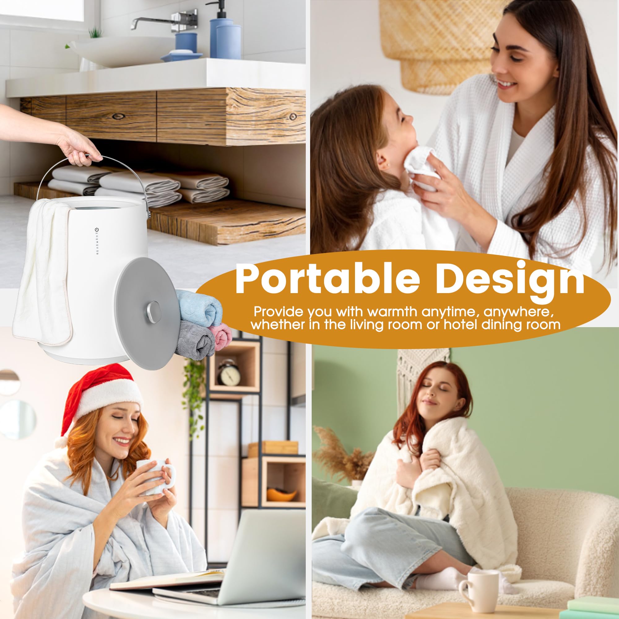 Portable Electric Towel Warmer for Bathroom - Fast Heating Towel Bucket with 4 Timer Settings & Auto Shut Off - Perfect for Warming Towels, Blankets & Pajamas - Ideal for Spa, Salon & Home Use (Grey)