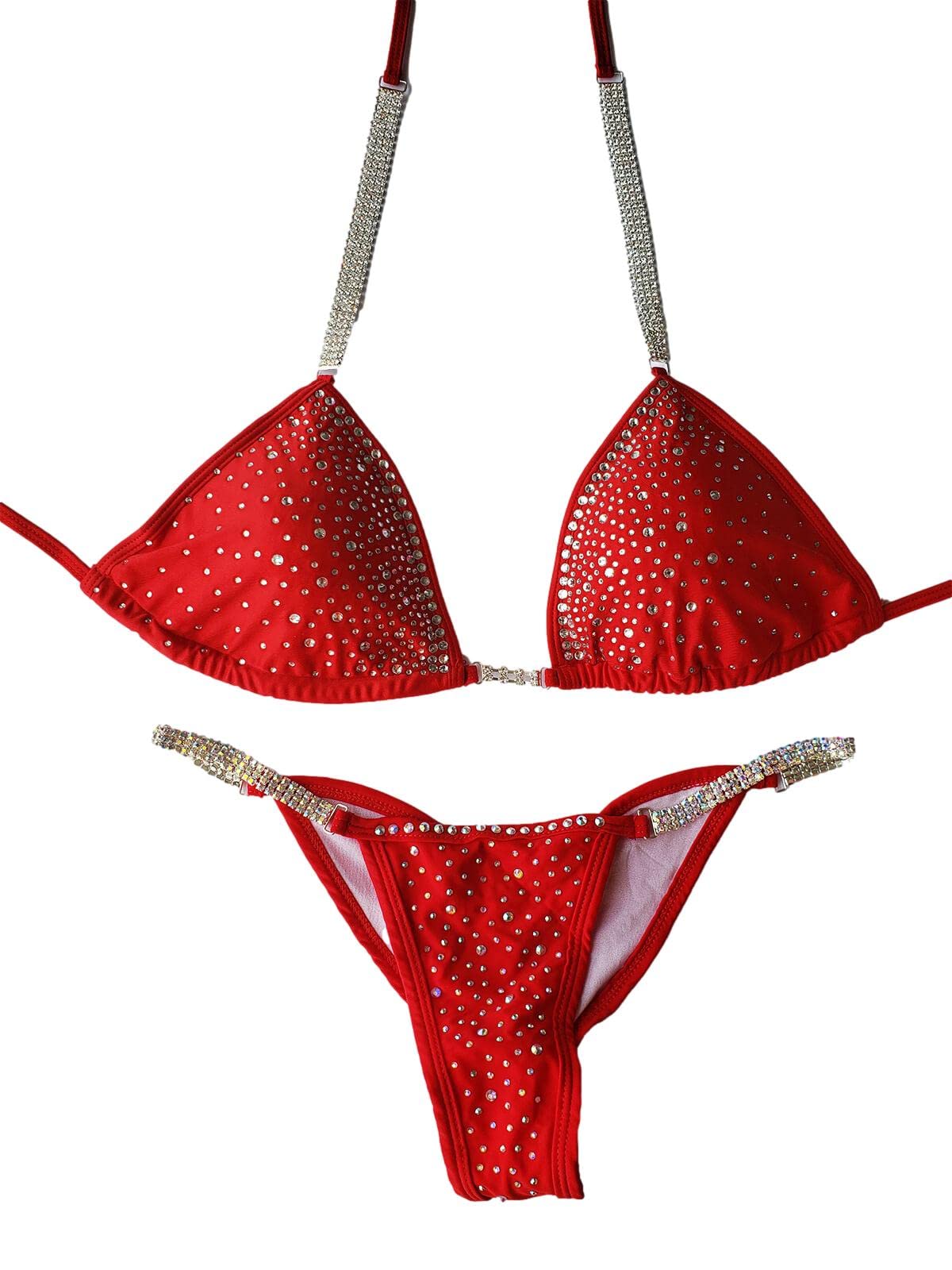 Crystal Fitness Competition Bikini Suit - Desire Red | New & Never Worn | Perfect for Bodybuilding, Bikini Contests & Gym Workouts