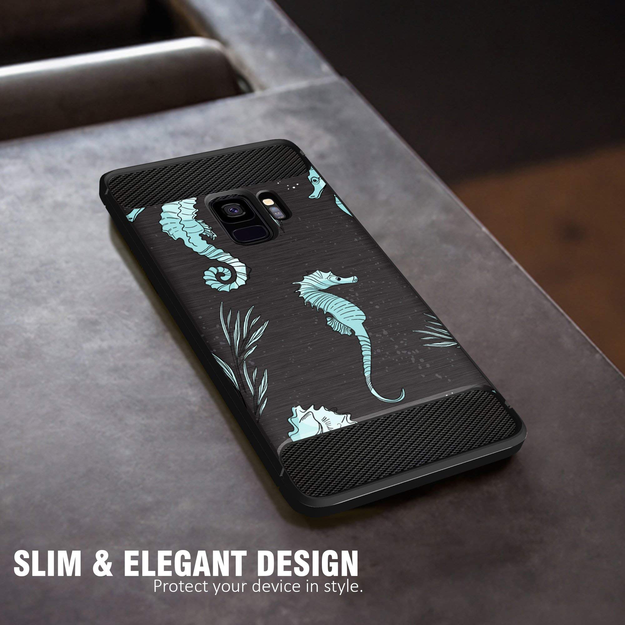 Samsung Galaxy S9 Case - Slim Shockproof TPU Protective Cover with Flexible Design | Blue Seahorse Pattern | Perfect for Everyday Use, Travel & Outdoor Activities