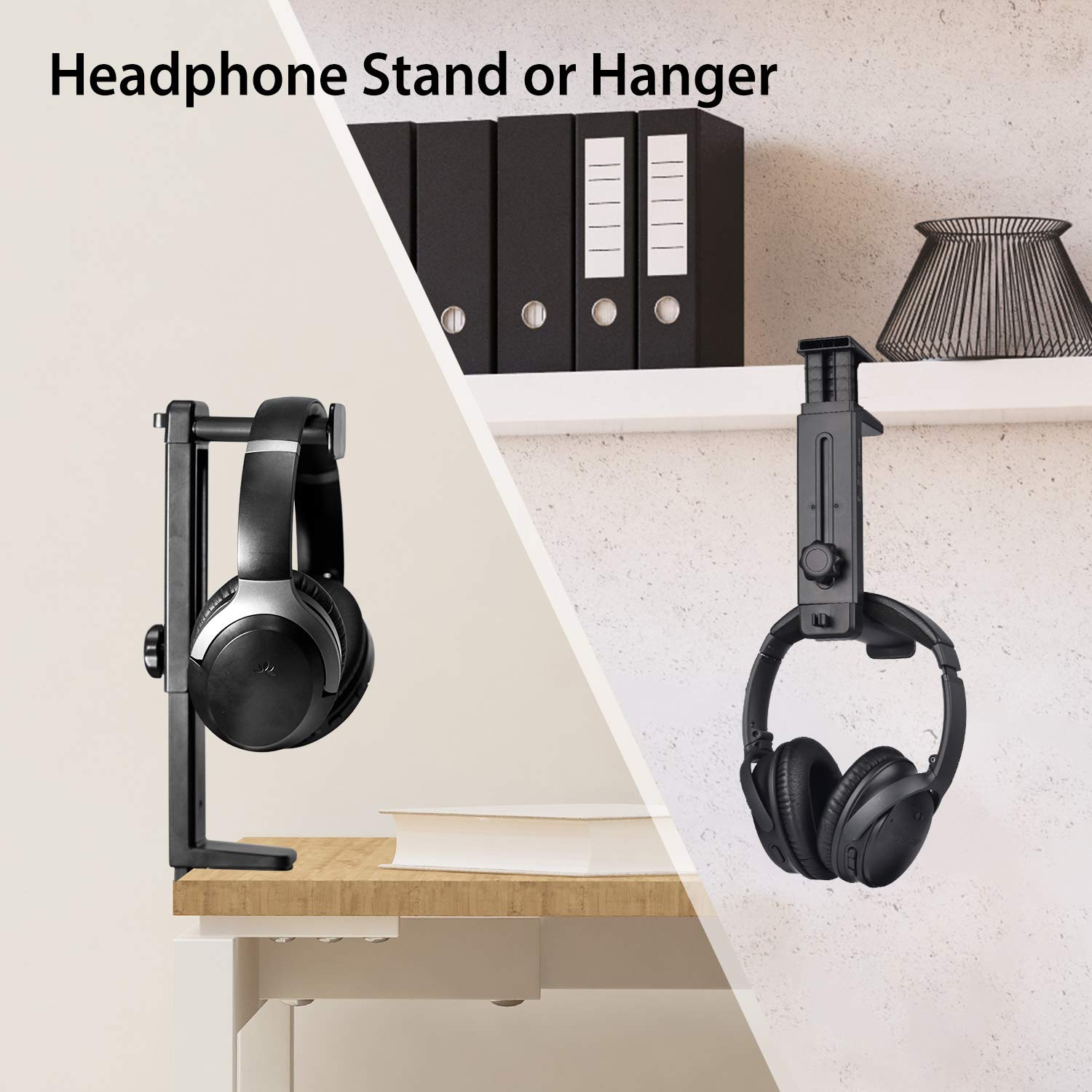NEETTO HS906 Adjustable Headphone Stand & Hanger - 2-in-1 Gaming Headset Holder with Rotating Clamp & Cable Management - Perfect for Desk Setup, Home Office, and Gaming Stations