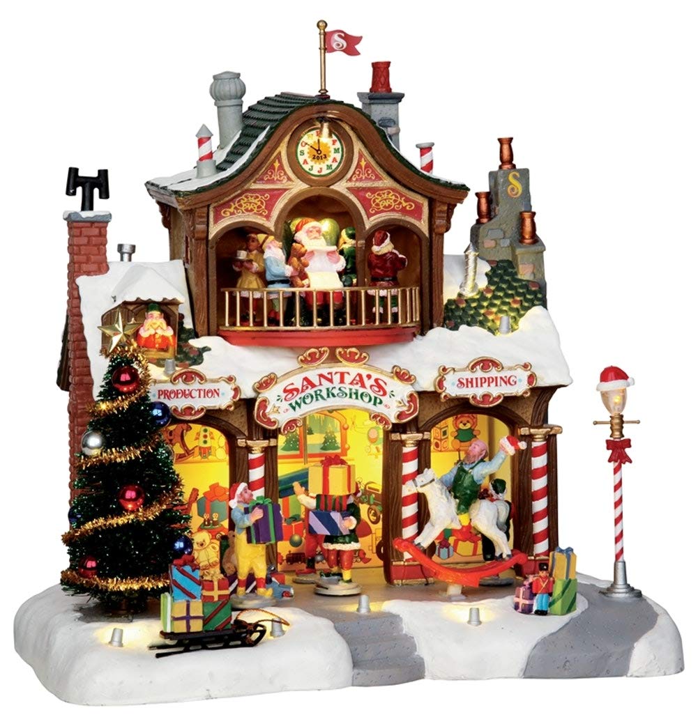 Lemax 35558 Santa's Workshop Lighted Animated Christmas Village Building - O Scale Model Train Accessory | Perfect for Holiday Displays, Winter Village Scenes & Christmas Decorations