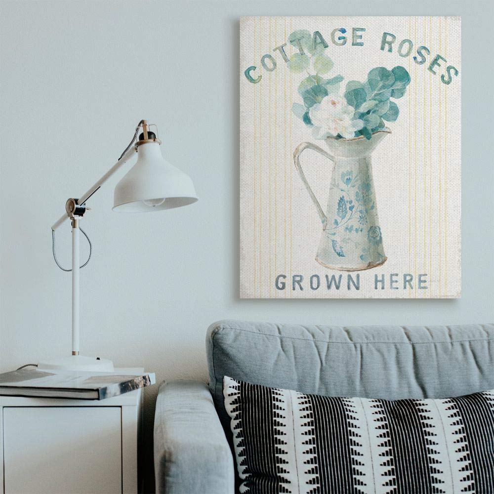 Stupell Industries Country Roses in Milk Tin Painting - Off-White Blue Yellow Wall Art by Danhui Nai - 36x48 Inch Canvas - Perfect for Farmhouse Decor, Living Room, Bedroom & Office