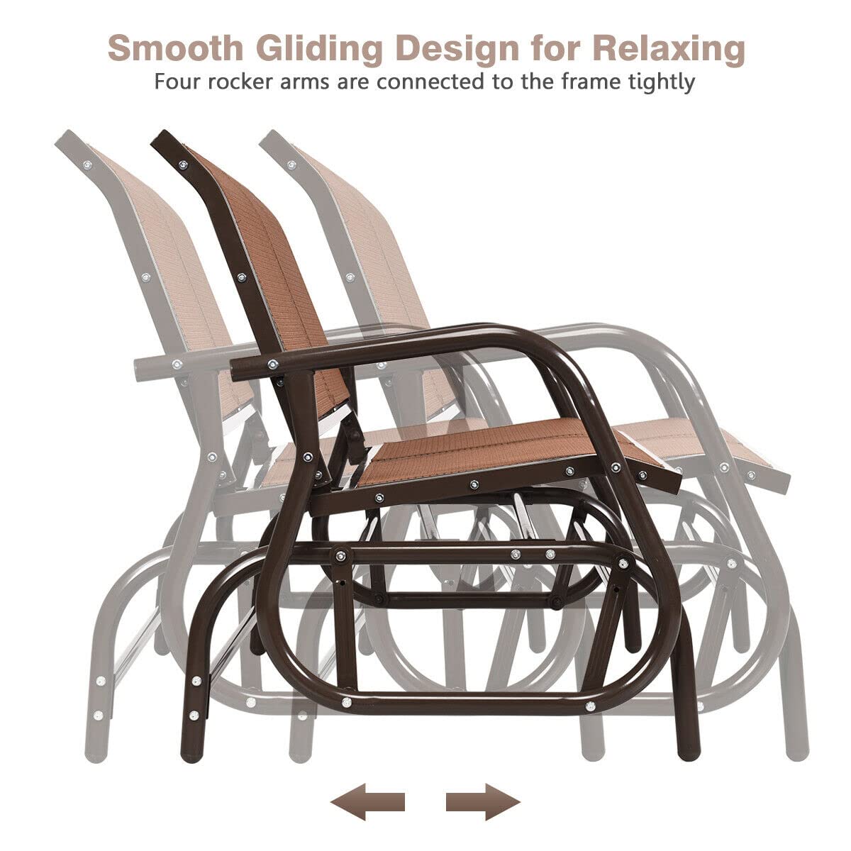 Giantex 48 Inch Swing Glider Chair - Spacious 2-Person Steel Rocking Loveseat for Patio, Backyard, Poolside & Lawn - Indoor/Outdoor Cozy Lounge Bench (Brown) | Perfect for Relaxing, Reading & Sunbathing