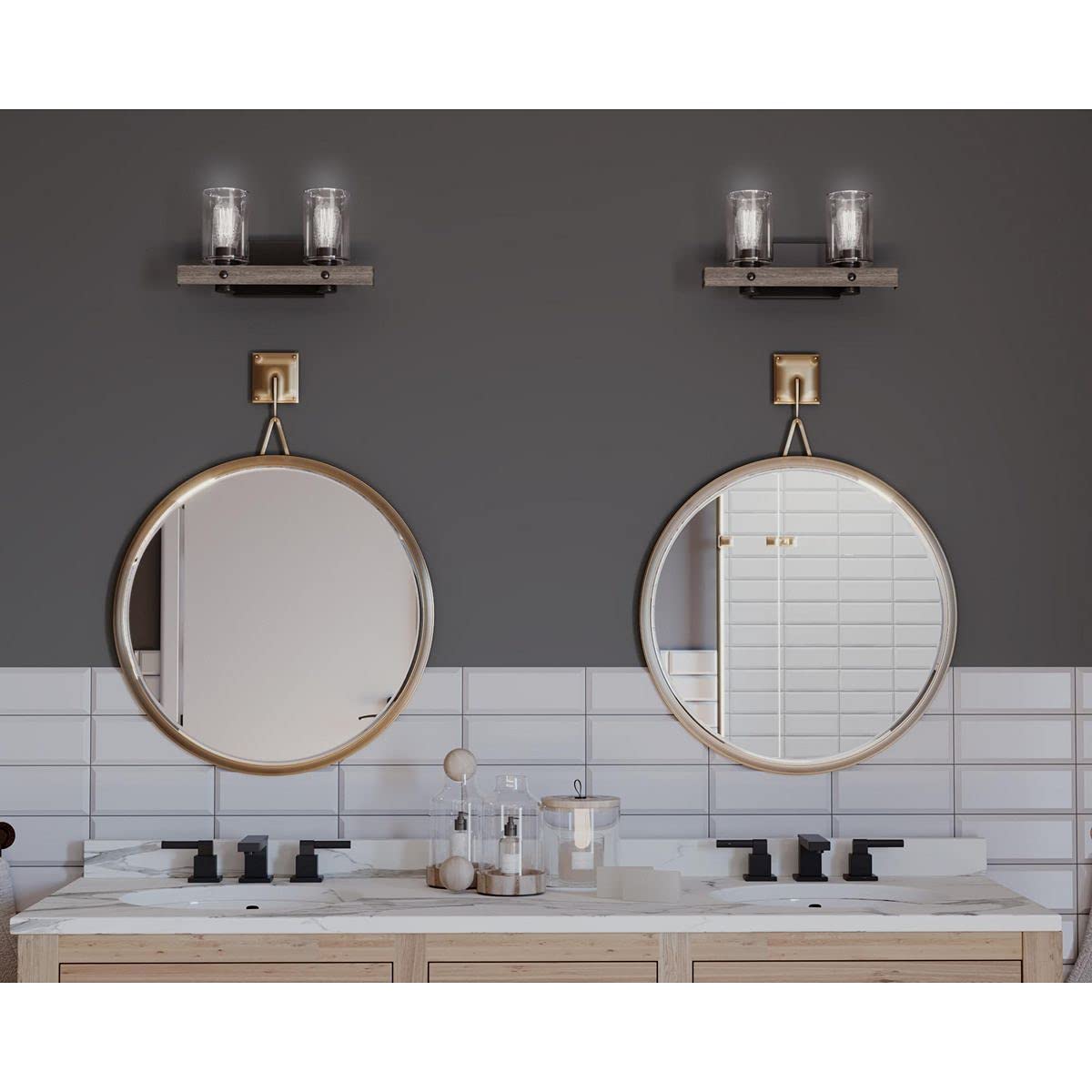 Progress Lighting Gulliver Collection 2-Light Coastal Bath Vanity Light with Clear Seeded Glass in Graphite Finish - Perfect for Beach House Bathrooms and Coastal Style Decor