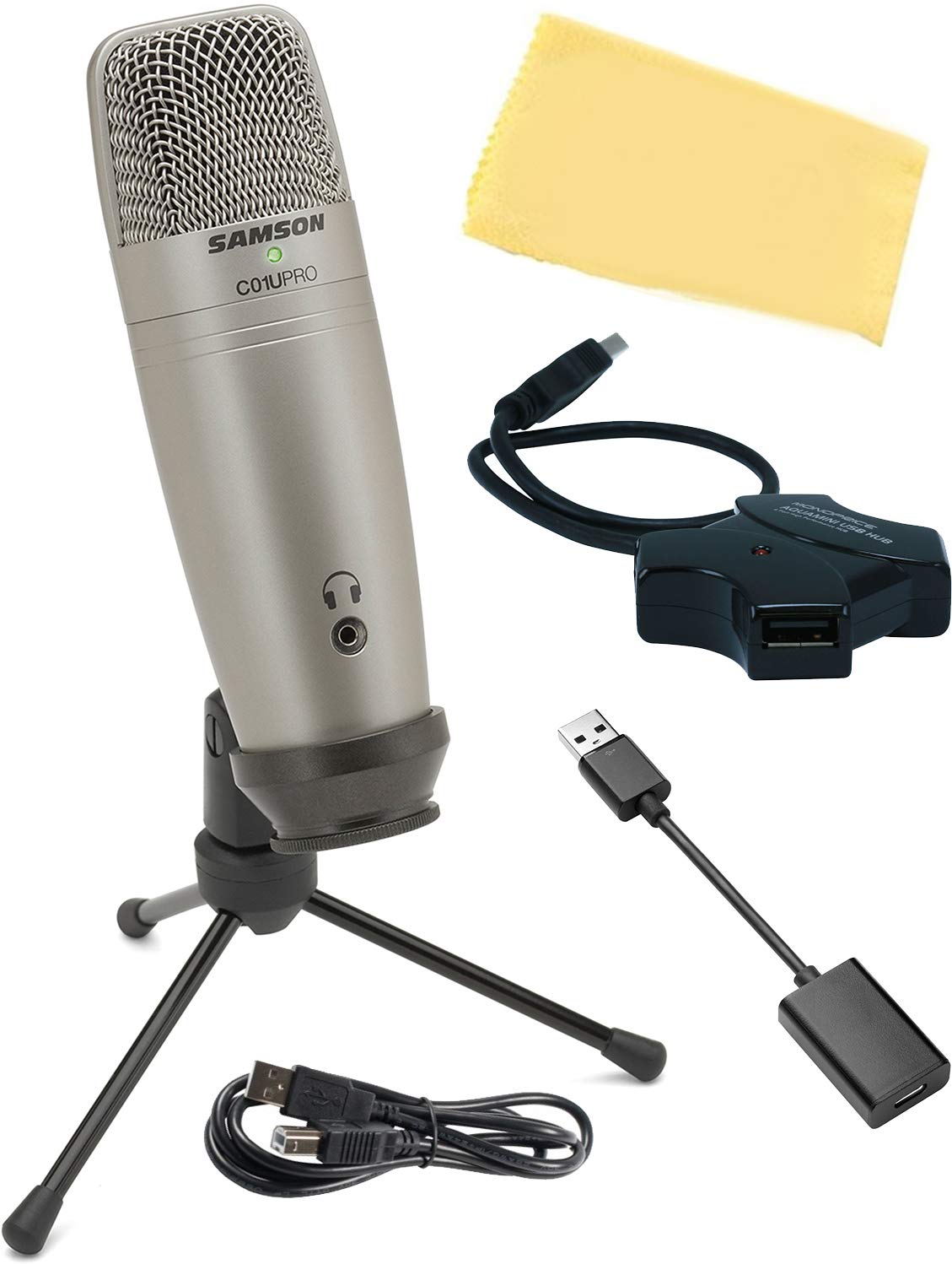 Samson C01U PRO USB Large Diaphragm Studio Condenser Microphone Bundle with Tripod Stand, Pop Filter & Accessories - Perfect for Podcasting, Voice Overs & Home Recording