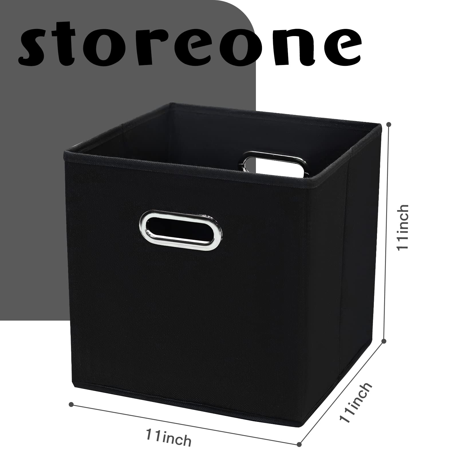 STOREONE 11x11x11 Inch Black Fabric Storage Bins with Handles - Foldable Cube Organizer Baskets for Shelves, Closet, Bedroom, Office - Set of 3 (Black) | Space Saving Home Organization Solution for Toys, Books & Clothes