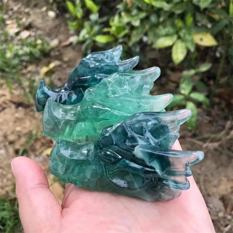 7.5CM Natural Fluorite Dragon Skull Crystal Carving - Healing Stone, Feng Shui Decor, Unique Home Decoration, Spiritual Gift for Birthday & Holidays (1pc) | Perfect for Meditation, Office Desk Display & Energy Healing Spaces