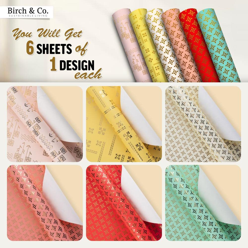 Birch & Co. Premium Gift Wrapping Paper Set - 6 Assorted Designs for Birthday, Christmas & Holiday Presents - Elegant Gift Wrap Rolls & Sheets for All Occasions
