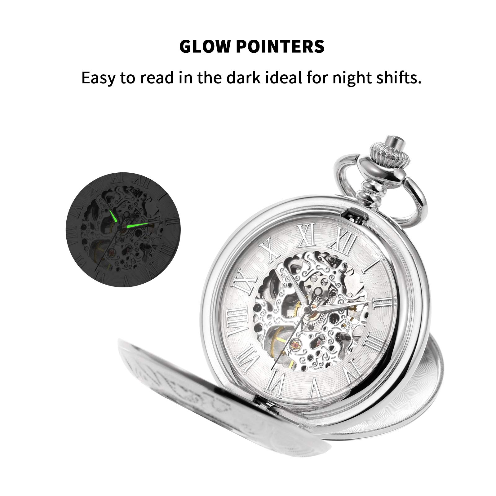 Men's Skeleton Pocket Watch - Blue Roman Dial for Gifts & Collectors