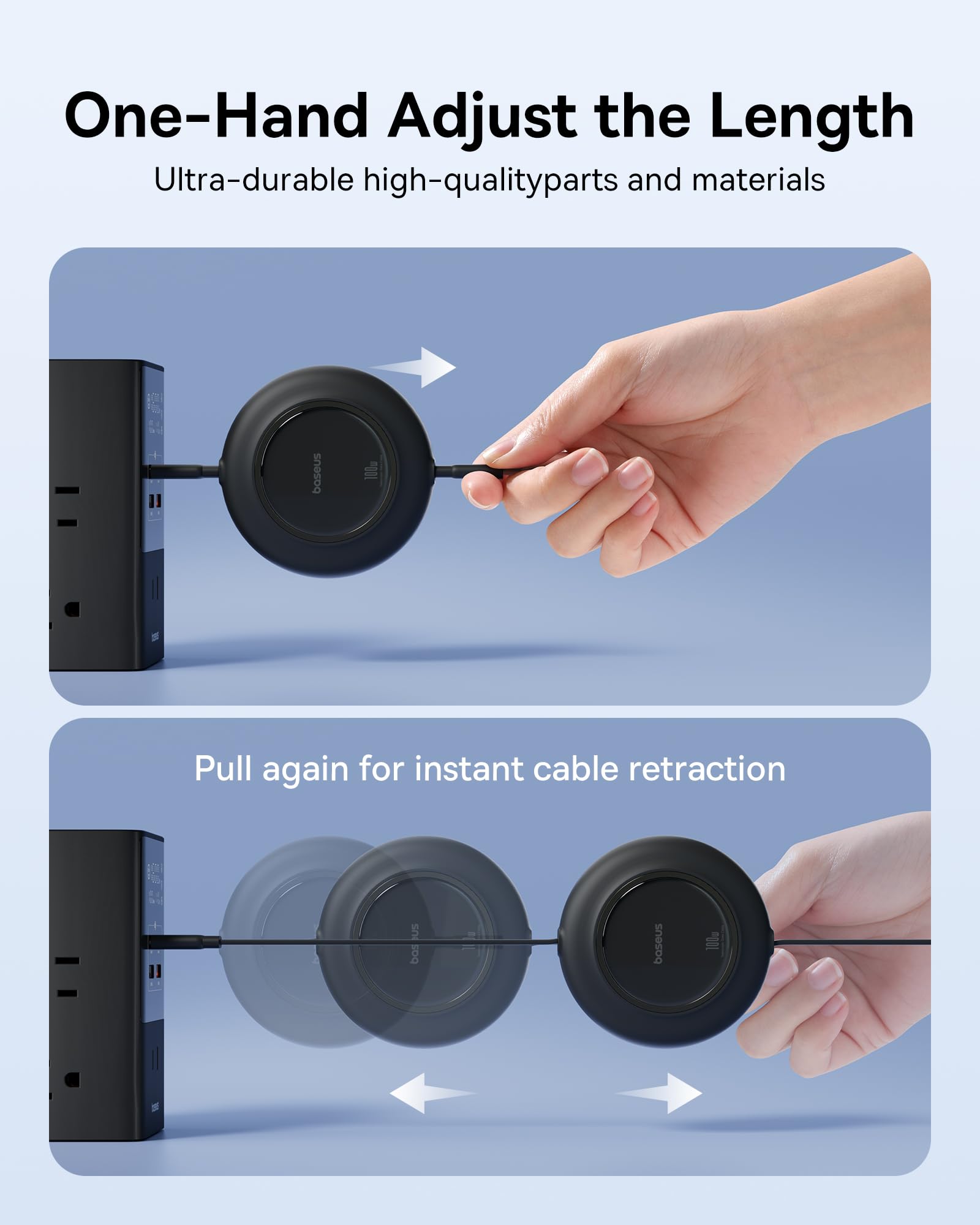 Baseus 100W USB C to USB C Fast Charging Cable 6.6ft Retractable with 7-Stage Length Preset - Compatible with iPhone 16/15 Pro/Pro Max, MacBook, iPad, Samsung Galaxy S24/S23+ - Perfect for Travel, Office & Home Charging