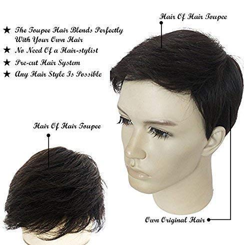 Majik Precut 10x8 Human Hair Toupee for Men - Dark Brown Wig with Free Hair Straightener Comb, Wig Tape & 4 Clips | Natural Looking Hairpiece for Daily Wear, Parties & Special Occasions