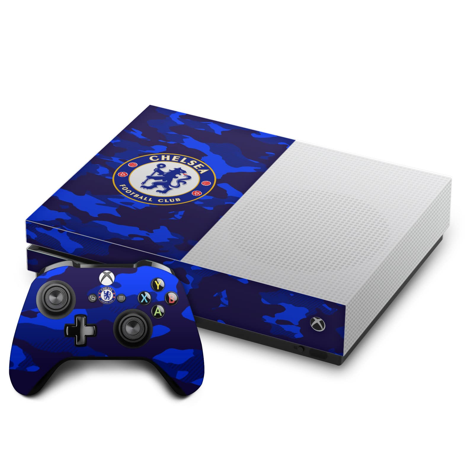 Official Chelsea FC Camouflage Vinyl Skin Sticker Bundle for Xbox One S Console & Controller - Gaming Accessories for Football Fans, Perfect for Game Nights & Decor