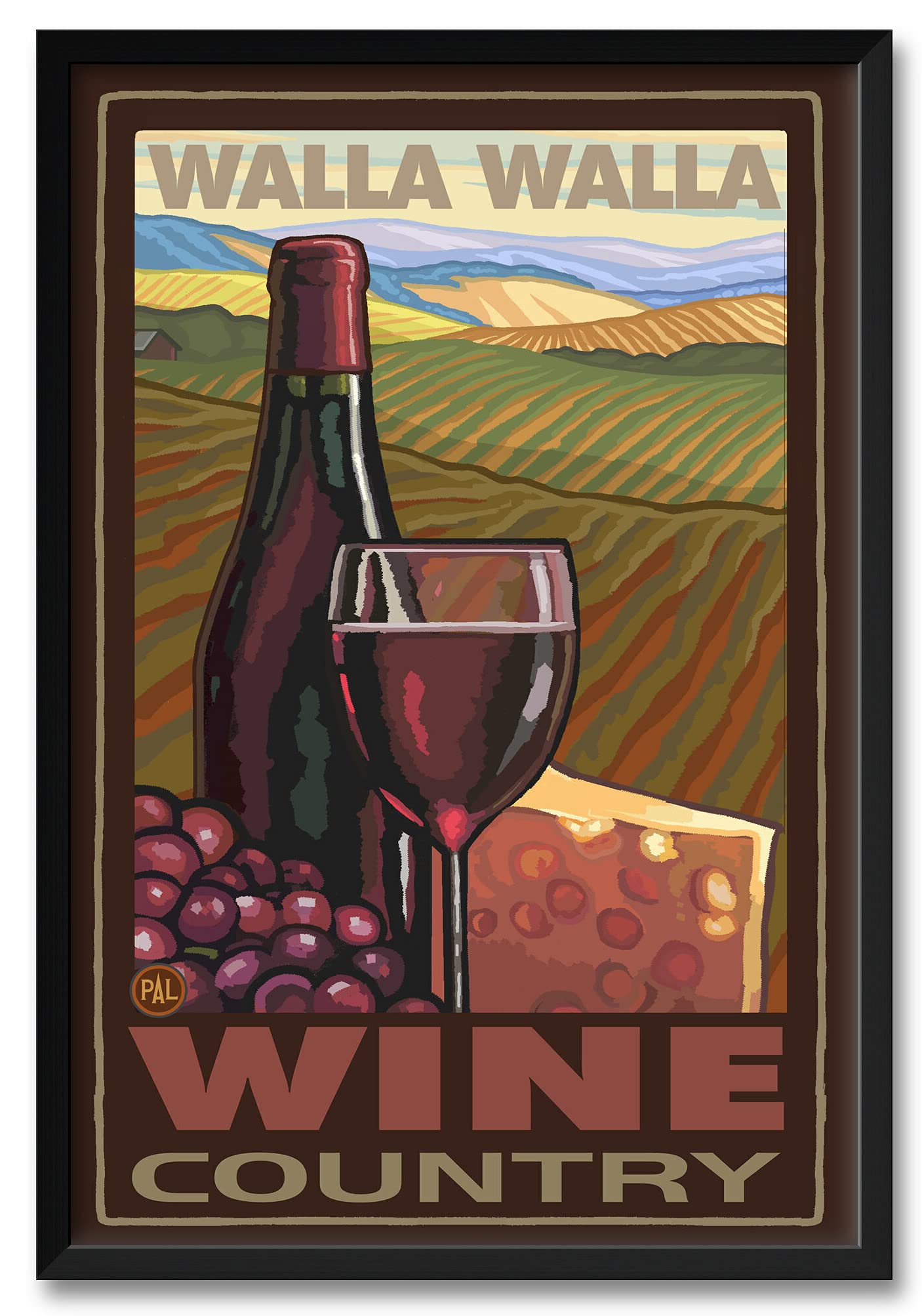Professionally Framed Walla Walla Washington Wine Country Art Print by Paul A. Lanquist - 32x47 Inch Travel Artwork - Perfect for Home Decor, Office & Gift Giving