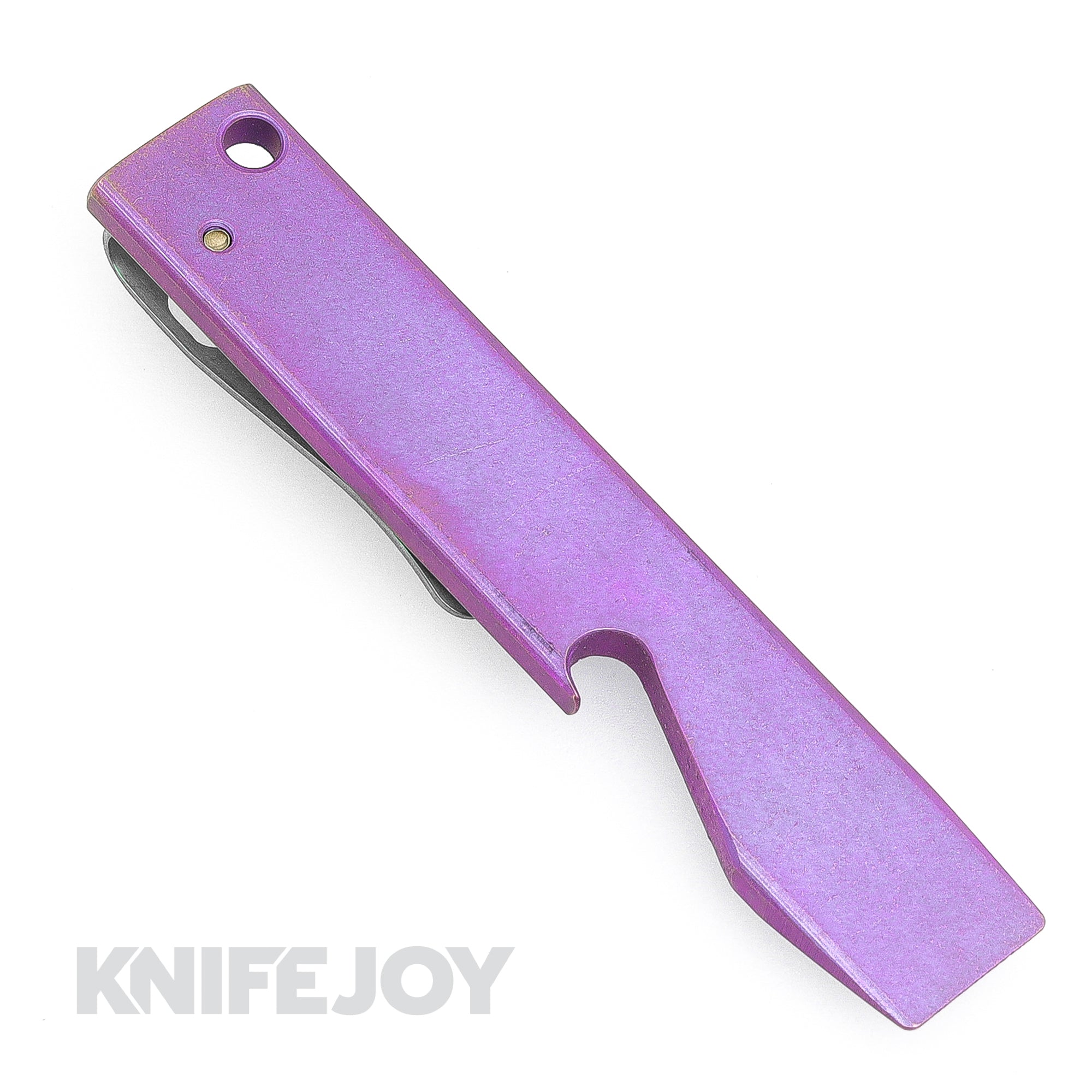 Maverick Customs 4.0 Titanium Pocket Pry Bar with Purple Frag Pattern - Bottle Opener & Green Anodized Clip - EDC Tool for Outdoor, Camping, and Everyday Carry