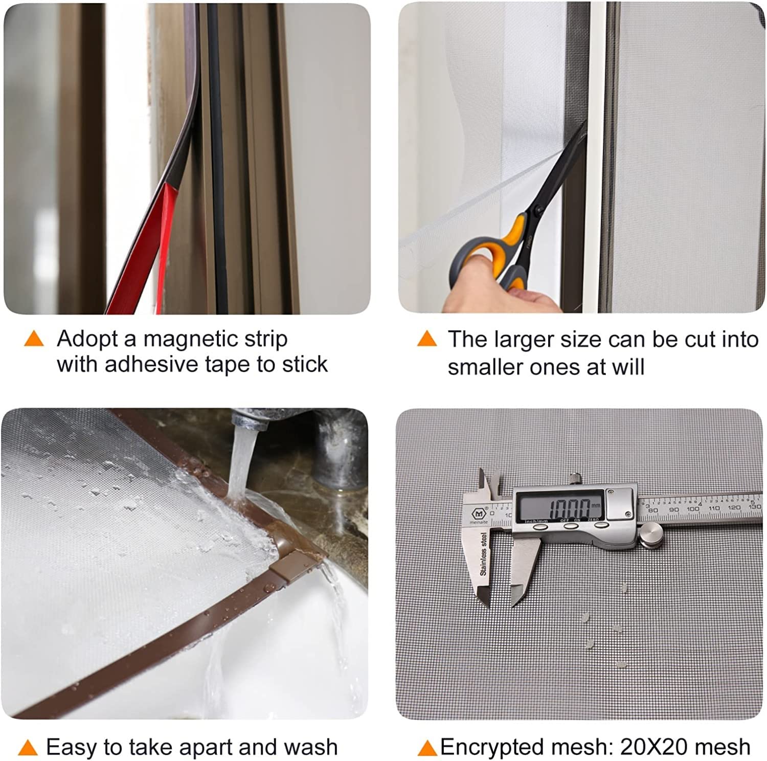 Adjustable DIY Magnetic Window Screen - Black Frame, Fire-Retardant Mesh - Fits Any Window Size (200x200cm, White Frame/Grey Net) - Perfect for Home, Apartment, RV, and Office Ventilation