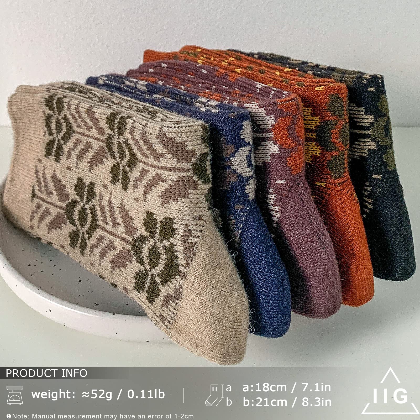 Vintage Wool Socks for Women - 5 Pairs Cozy Crew Socks with Unique Print, Perfect for Christmas Gifts & Winter Wear