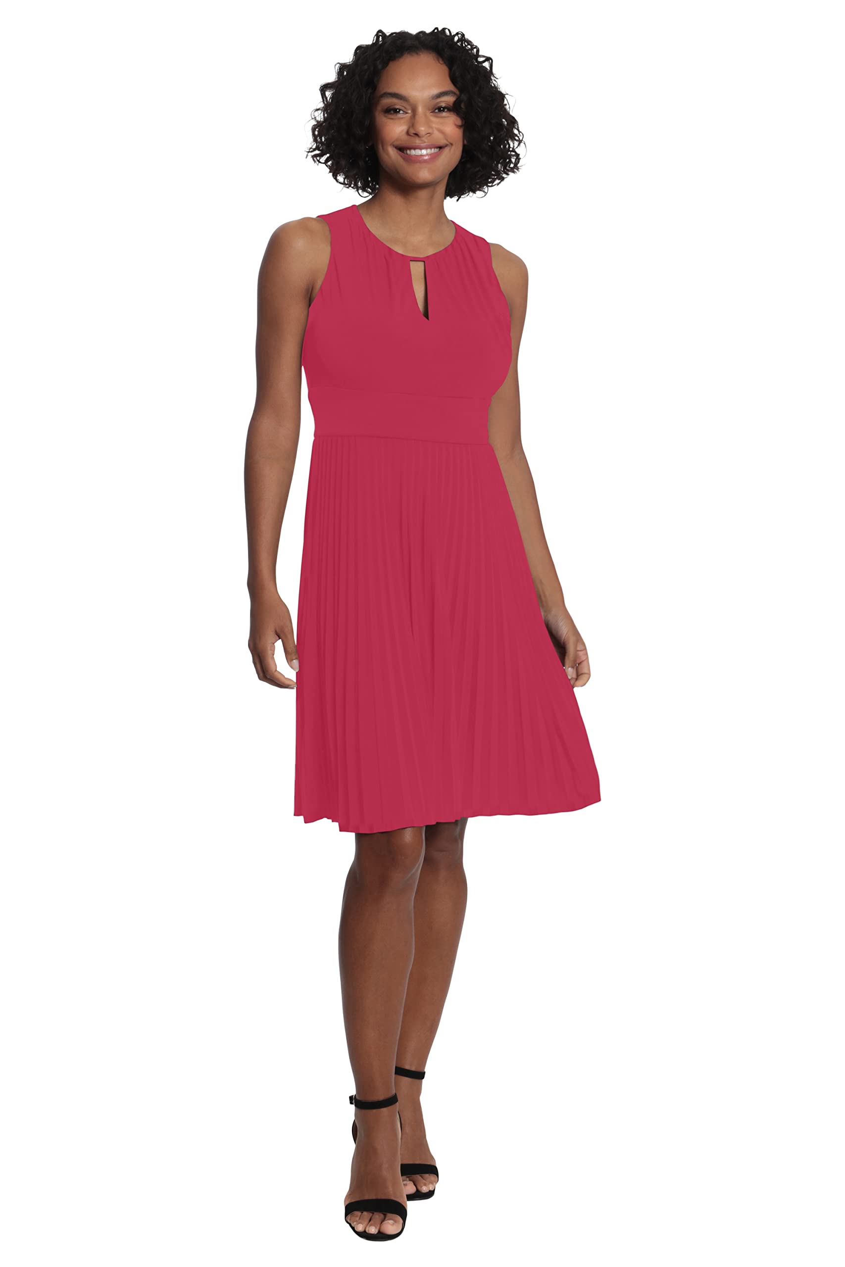 London Times Pleated Skirt Dress - Women's Sleeveless Keyhole Neck for Summer Outings