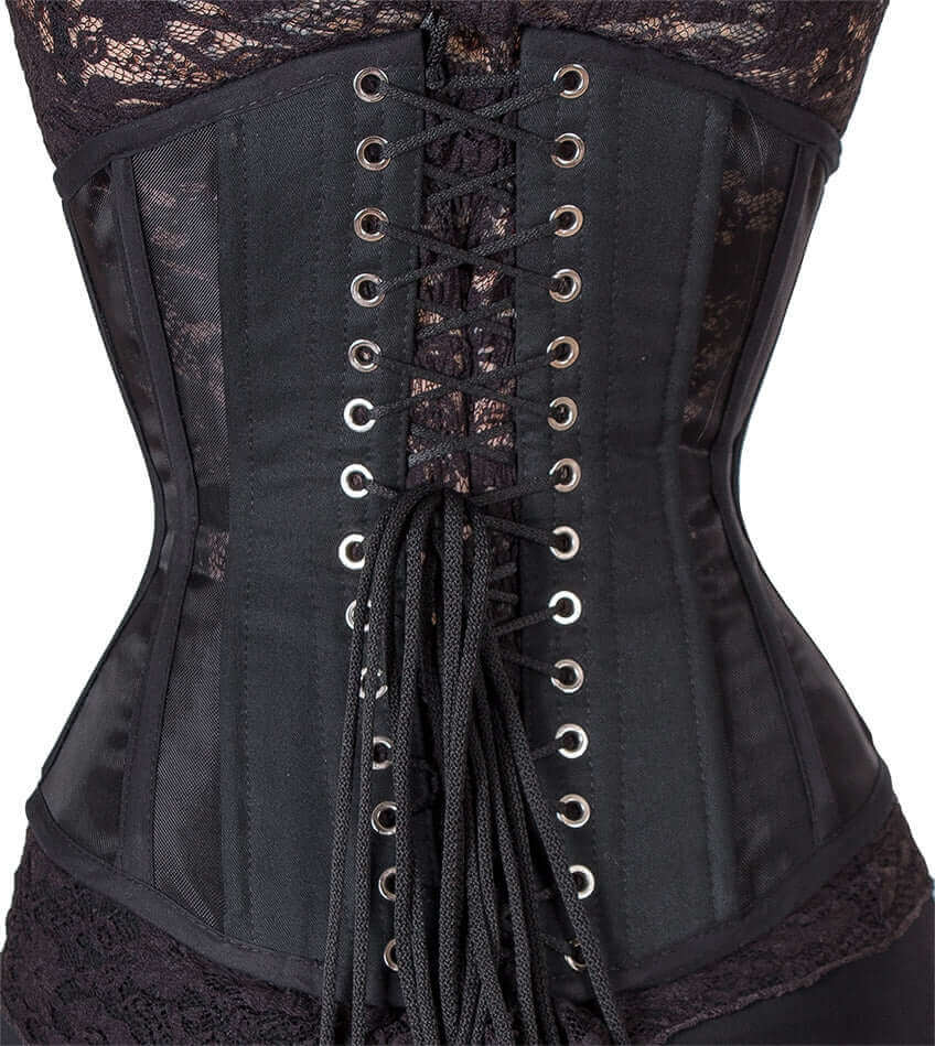 Black Mesh Corset for Women - Sexy Lingerie Corset Top with Adjustable Laces - Perfect for Burlesque, Cosplay & Evening Wear