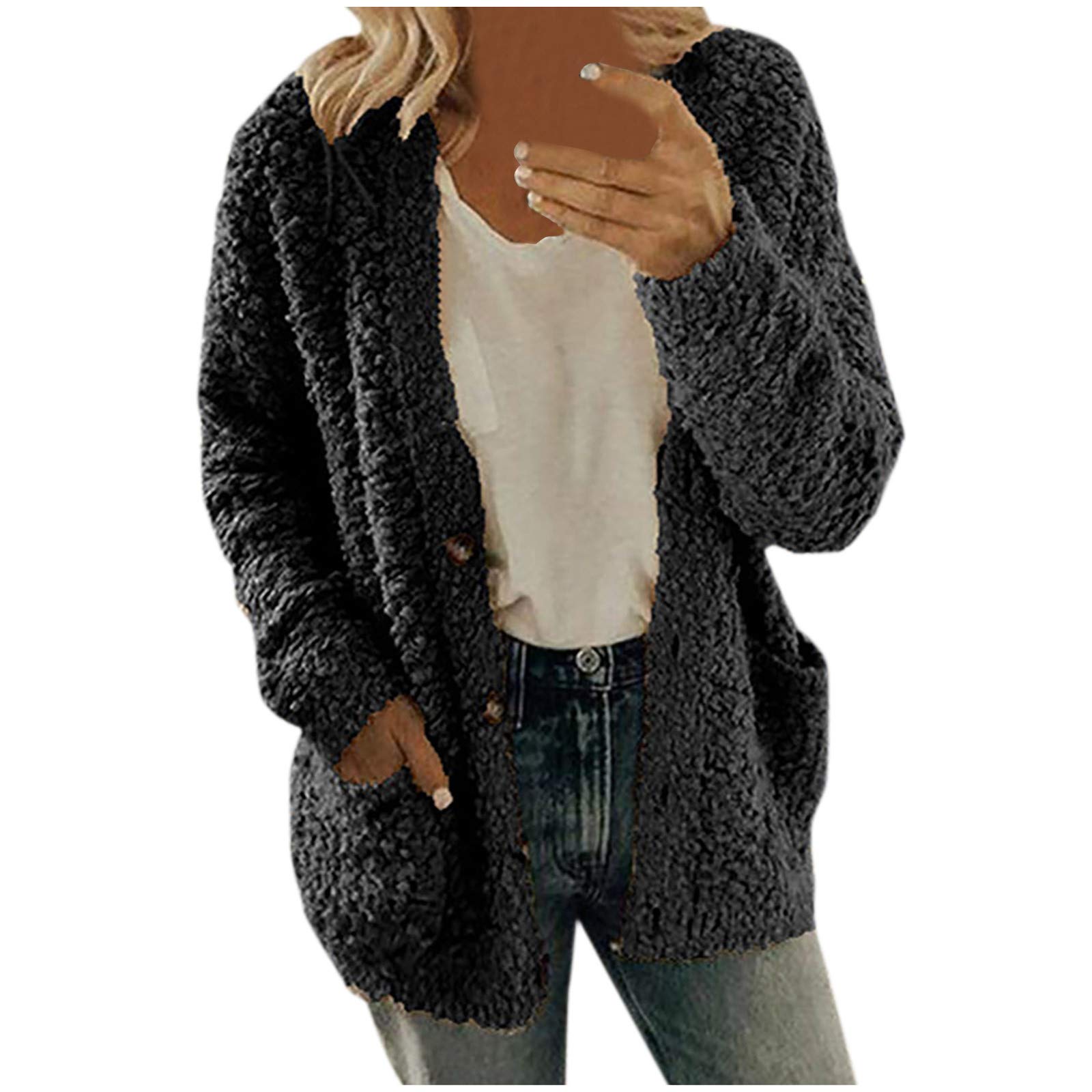 Women's Plus Size Sherpa Jacket - Fleece Teddy Bear Coat with Button Down Design | Warm Winter Outerwear for Outdoor Activities & Casual Wear
