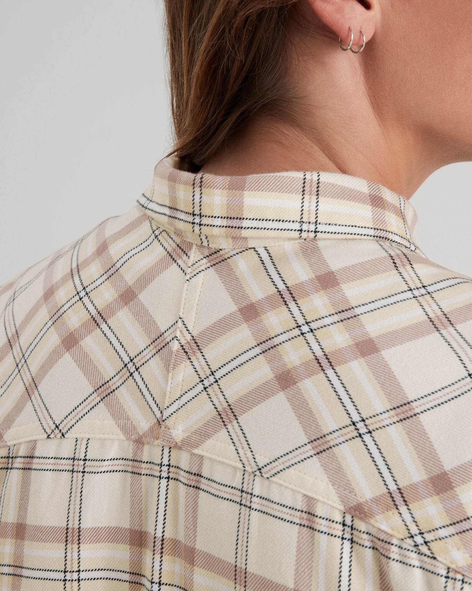 Carrillon Women's Long Sleeve Flannel Shirt - Natural & Drift Check Plaid - Soft Cotton Button Down Top for Casual Wear & Outdoor Activities