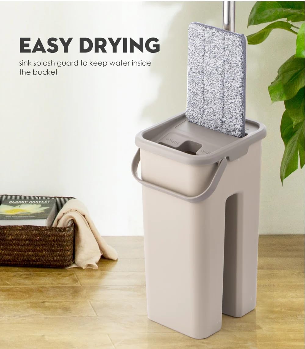 Hands-Free Flat Squeeze Mop with Bucket Wringer Set - Lightweight Floor Cleaning System for Hardwood, Tile & Laminate - Perfect for Home, Kitchen & Bathroom Cleaning