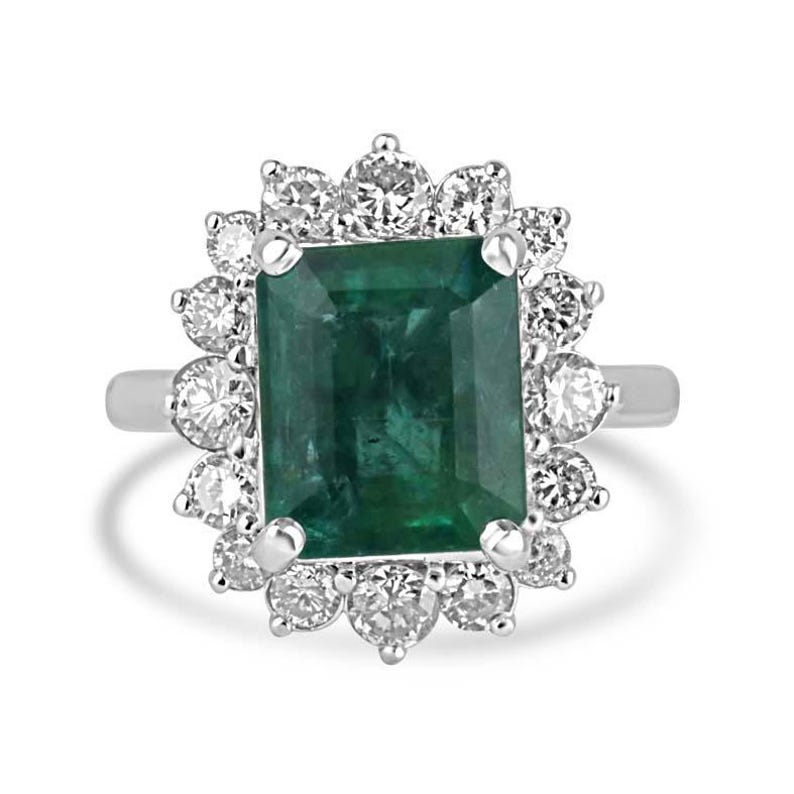14K Gold Deep Green Emerald Engagement Ring with Diamond Halo - 6.64tcw, Vintage Style Wedding Ring for Women, Perfect for Proposals, Anniversaries & Special Occasions