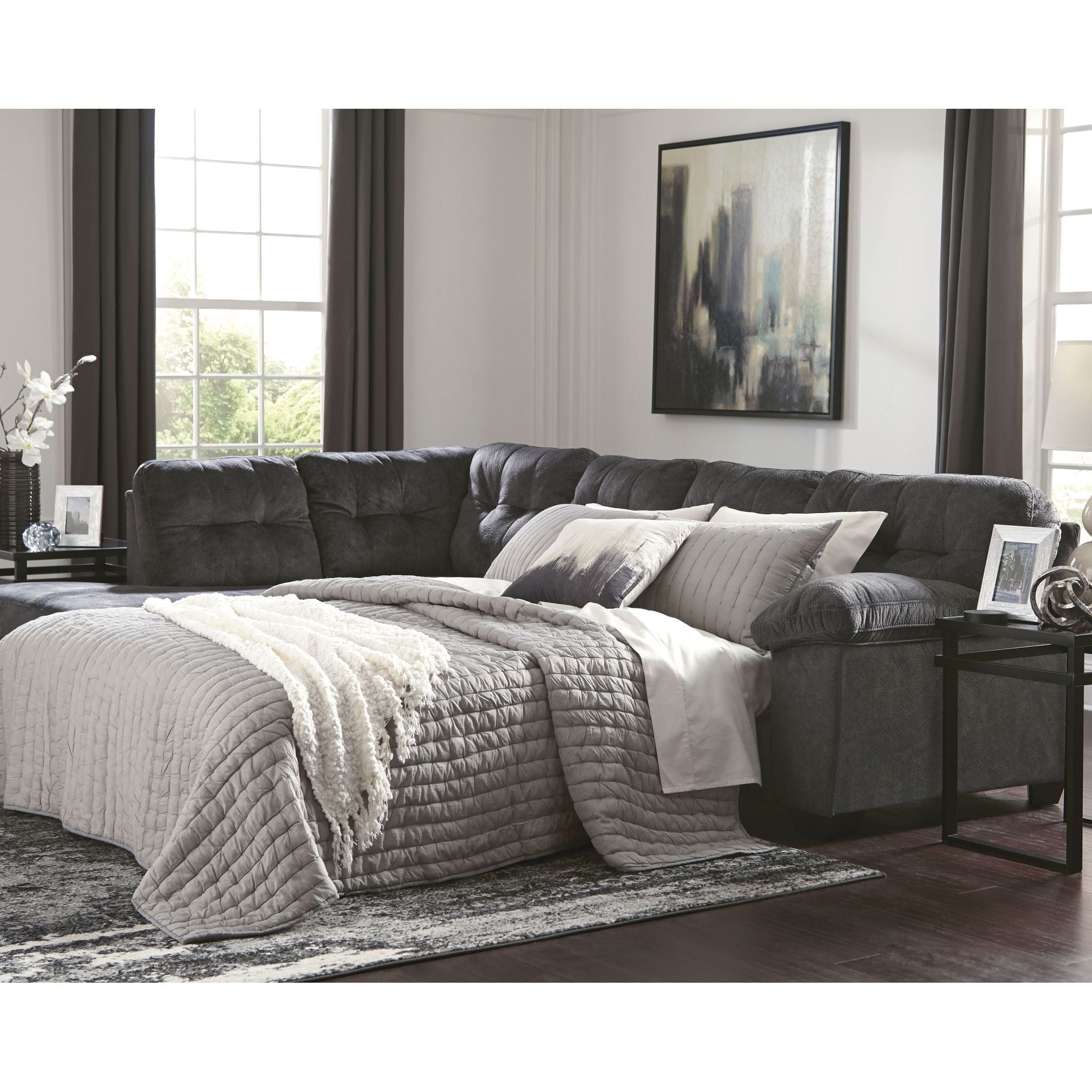Accrington 2-Piece Sleeper Sectional Sofa with Chaise Lounge - Convertible Sleeper Sofa Bed for Small Spaces, Living Room & Guest Room Furniture - Perfect for Apartments, Dorms and Home Theater Seating