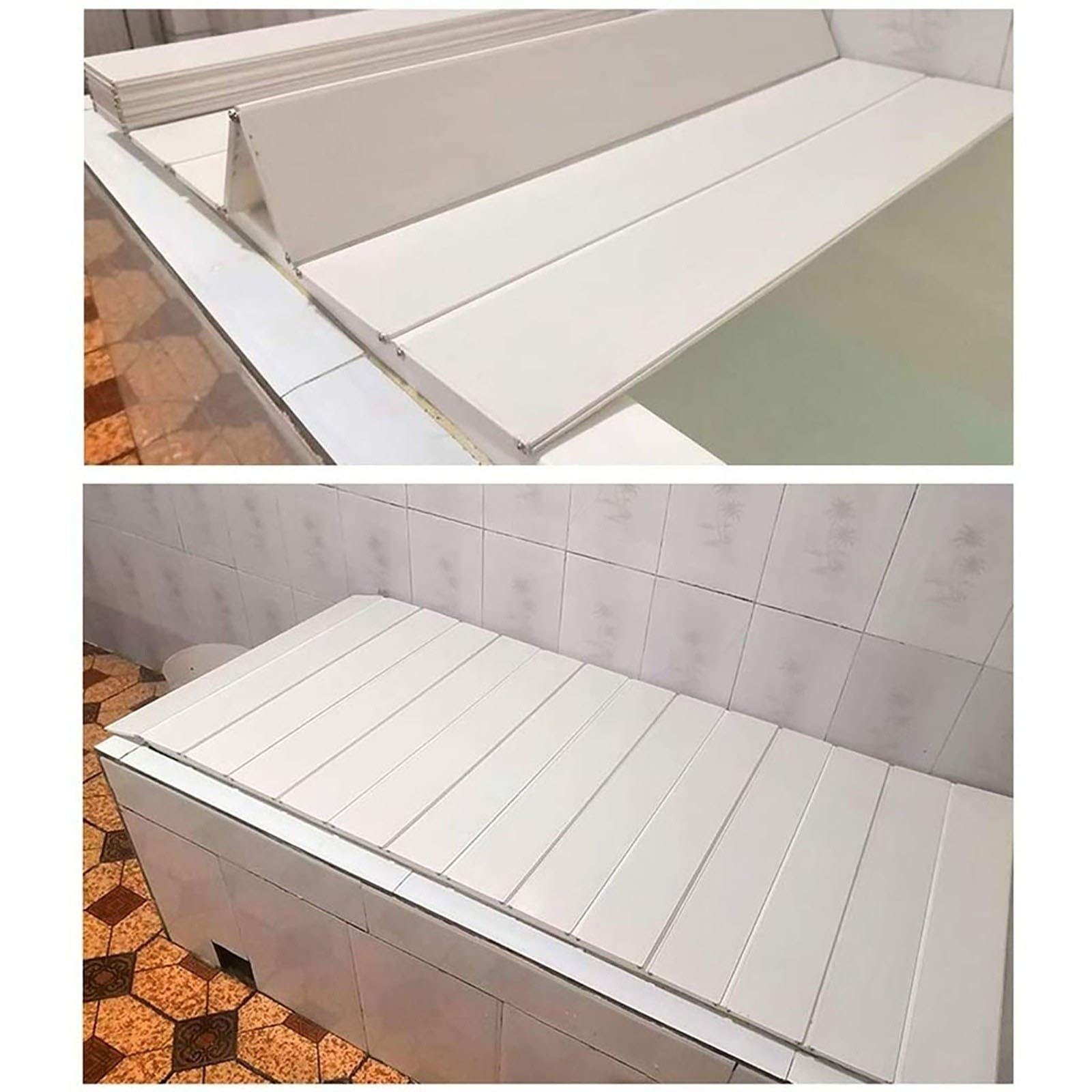 Premium White PVC Bathtub Tray Cover - 153×75×0.6cm Folding Dust Board & Insulation Lid for Bath Tubs | Bathroom Storage Solution & Relaxation Accessory for Spa Days, Reading & Wine Time