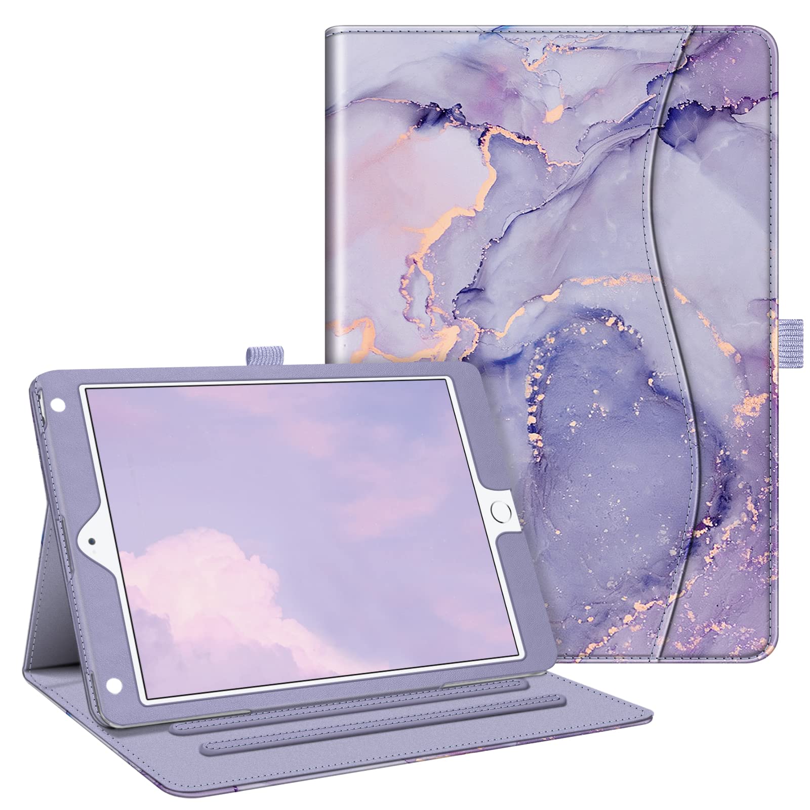 Fintie Protective Case for iPad 6th/5th Generation (2018/2017 9.7-inch) & iPad Air 2/Air 1 - Shockproof Corner Protection, Multi-Angle Stand with Storage Pocket - Lilac Marble Design for Work, School & Travel