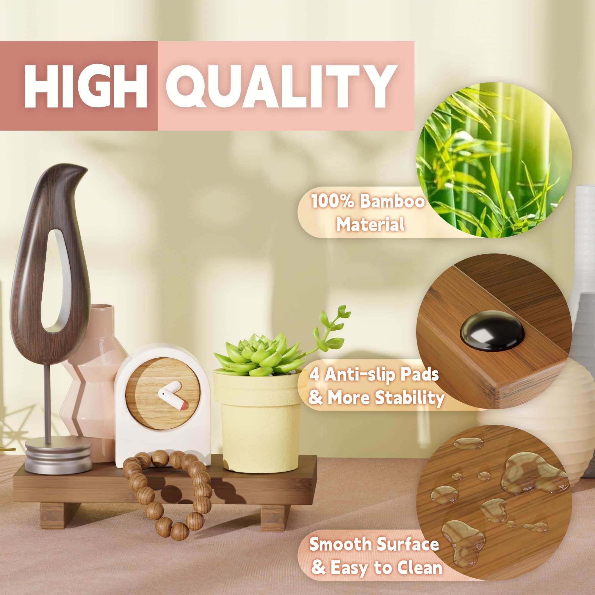 Bamboo Soap Tray Holder - Walnut Wood Kitchen Counter Organizer with Pedestal Stand (8.7