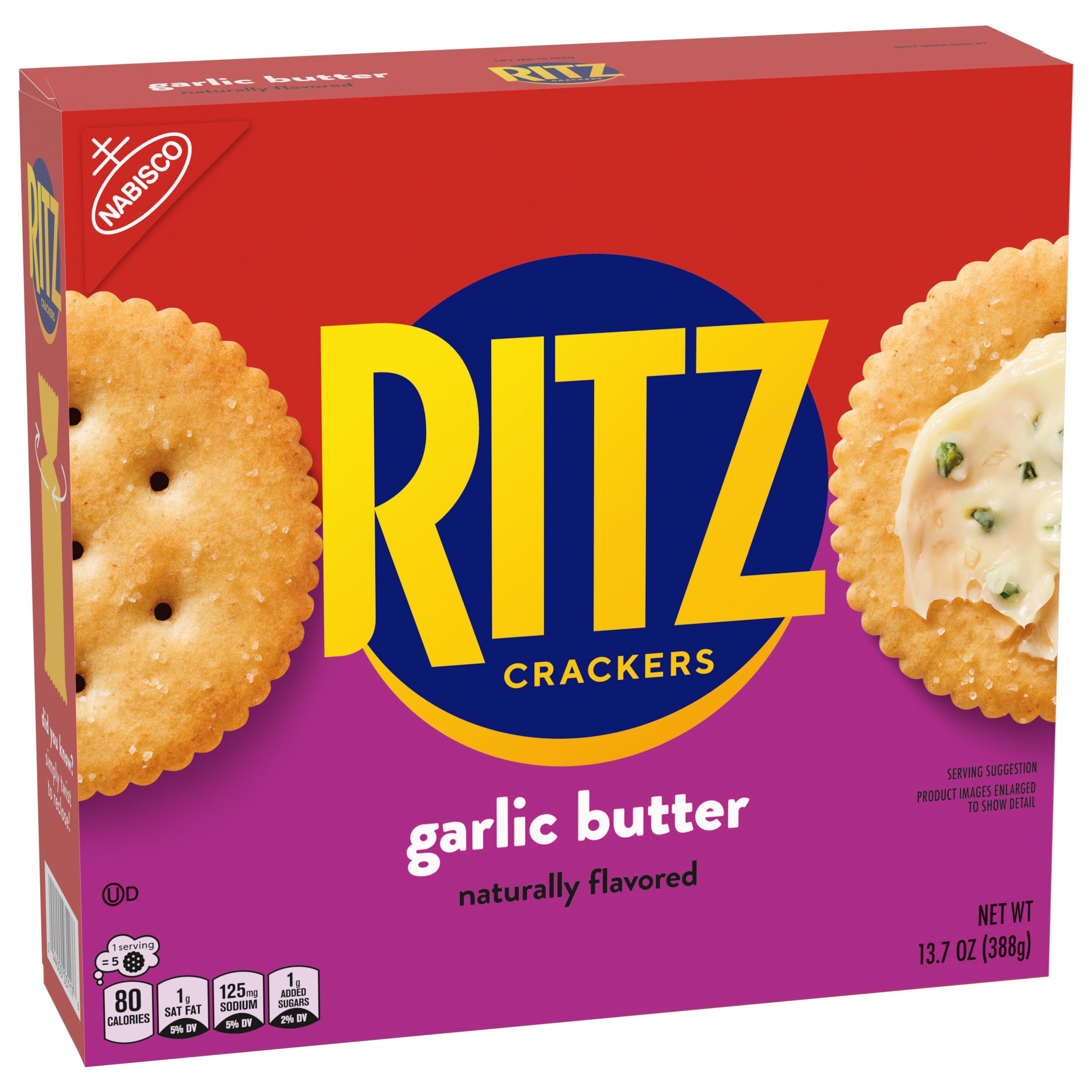 RITZ Garlic Butter Crackers - Delicious Savory Snacks for Kids & Adults - Perfect for Lunch Boxes, Parties & On-the-Go - 13.7 oz Pack