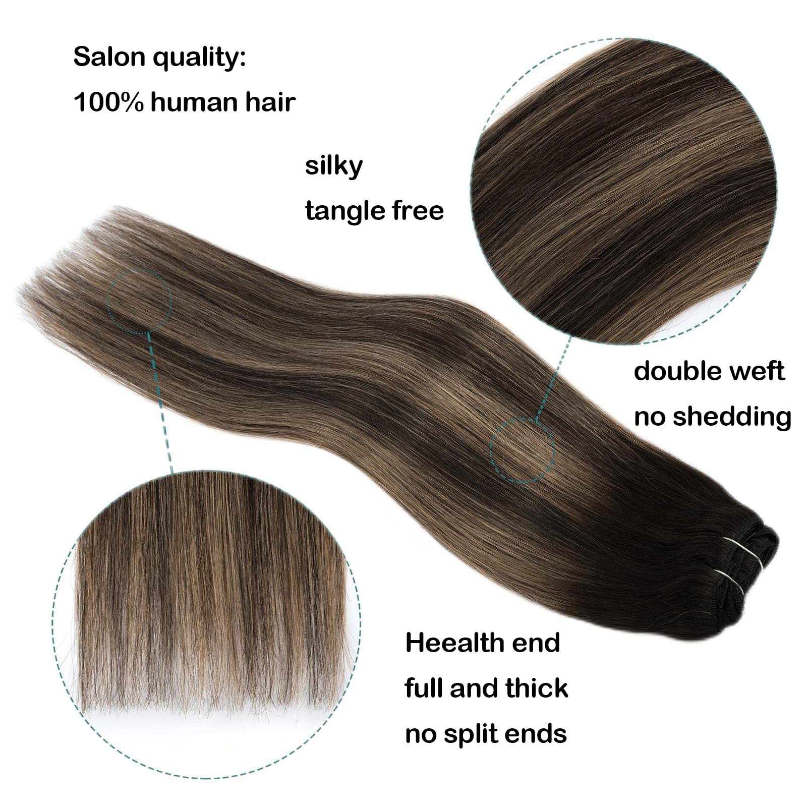 20Inch Clip in Human Hair Extensions - Ombre Natural Black to Honey Ash Blonde 120g 7pcs for Women | Straight Real Hair Extensions for Short Hair | Perfect for Daily Styling, Parties & Special Occasions