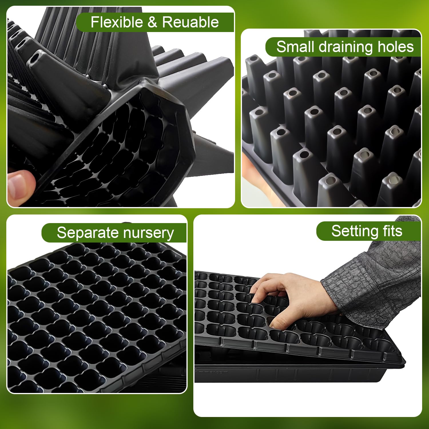 10-Pack 128-Cell Seed Starter Trays - Thick & Durable Nursery Plug Trays for Seedlings - 21.26