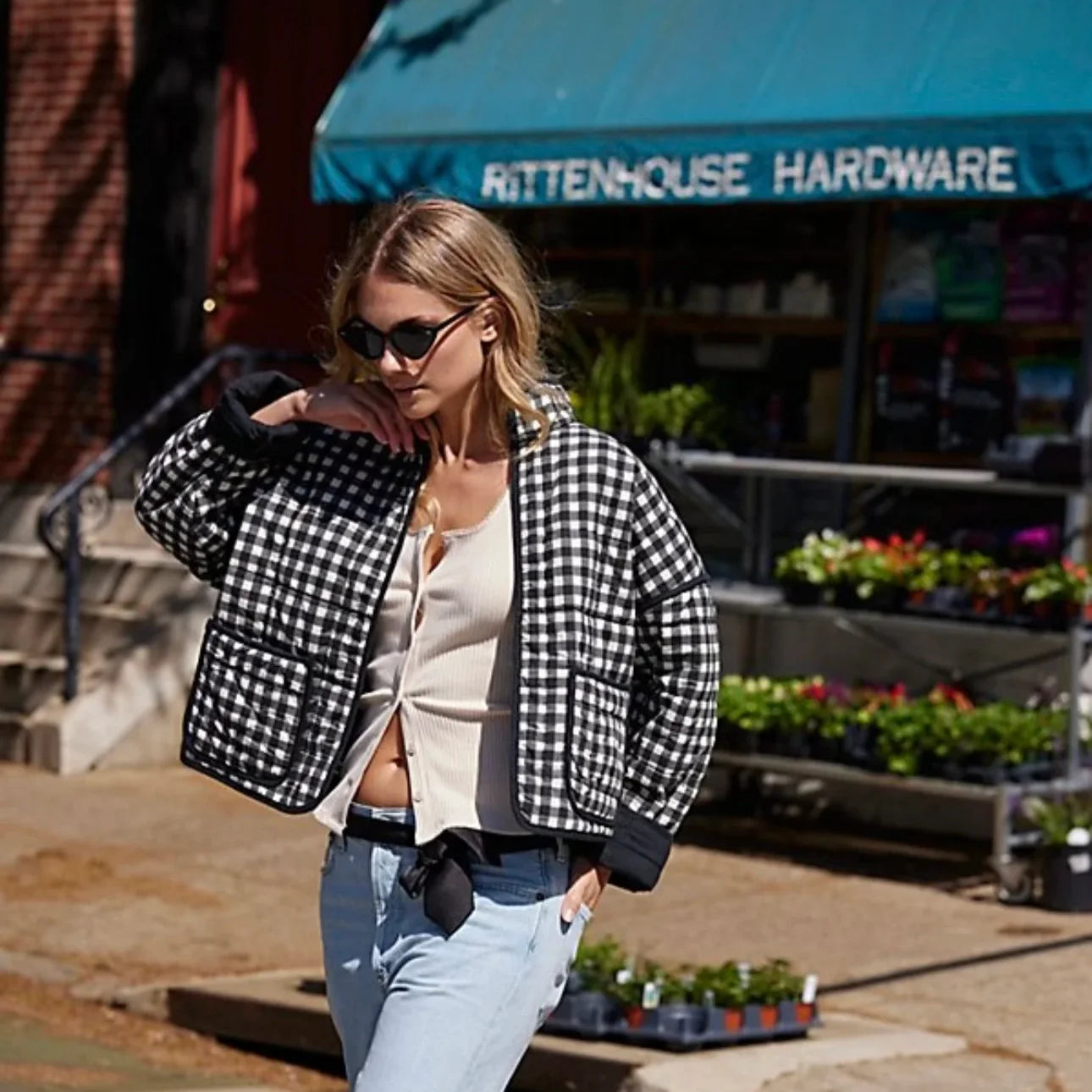 Women's Autumn Plaid Quilted Cotton Jacket - Warm Black & White Short Coat for Fall Fashion | Perfect for Outdoor Activities, Work Commutes & Casual Outings