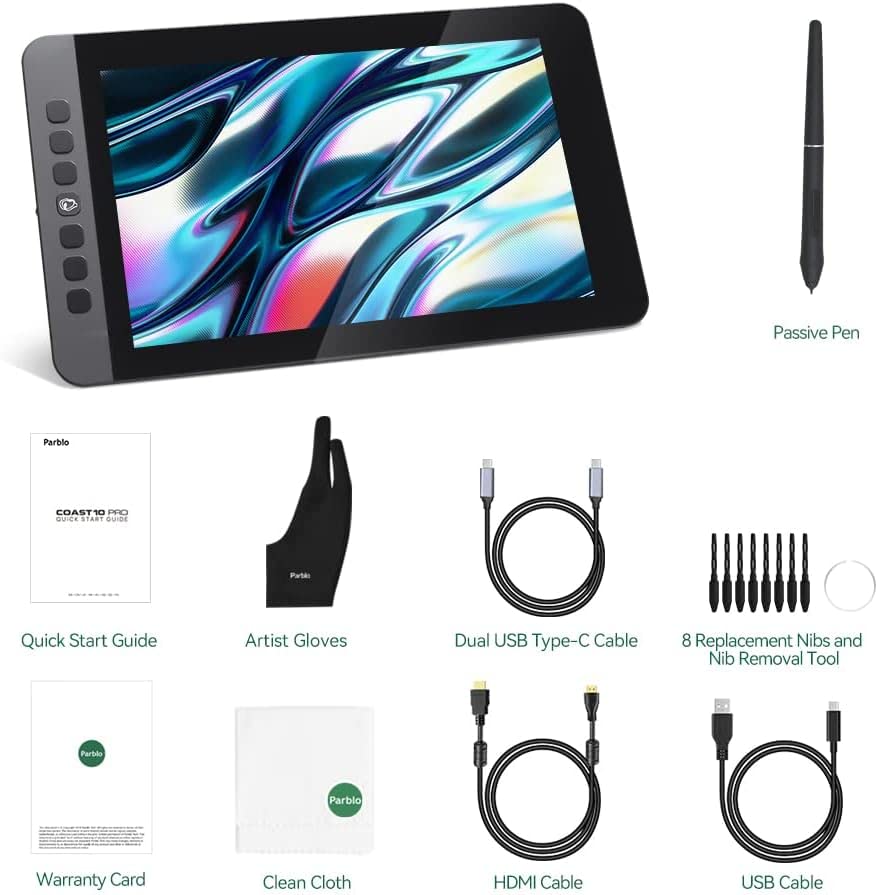 Parblo Coast 10 Pro 11.6 Inch Drawing Tablet with Screen - 8192 Pressure Levels & Tilt Support Graphic Monitor for Digital Art, Design, Illustration | Perfect for Artists, Designers & Creatives Working from Home or Studio