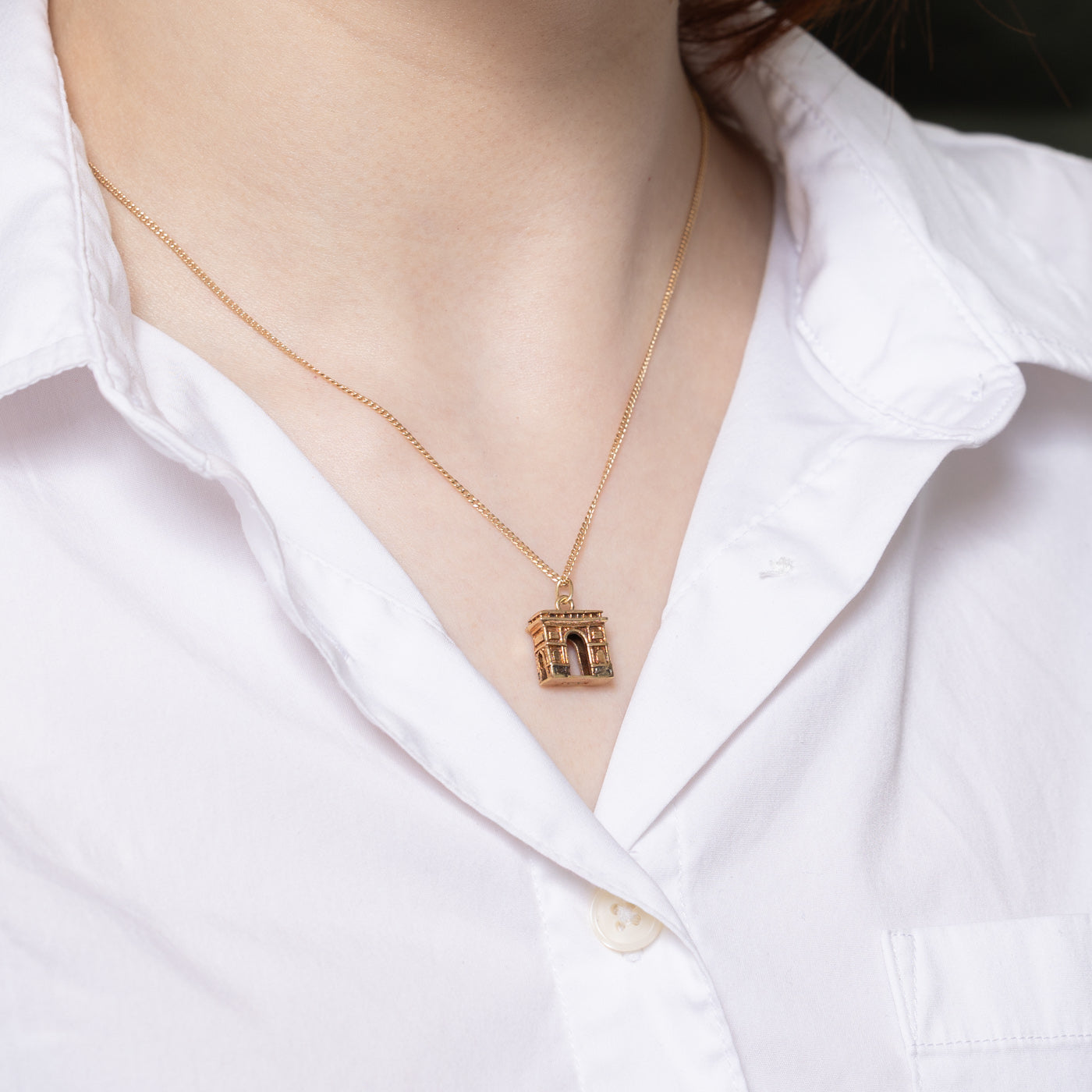 10K Yellow Gold Arc de Triomphe Charm Pendant - Elegant Parisian Inspired Jewelry for Necklace or Bracelet - Perfect Gift for Travel Lovers & Francophiles