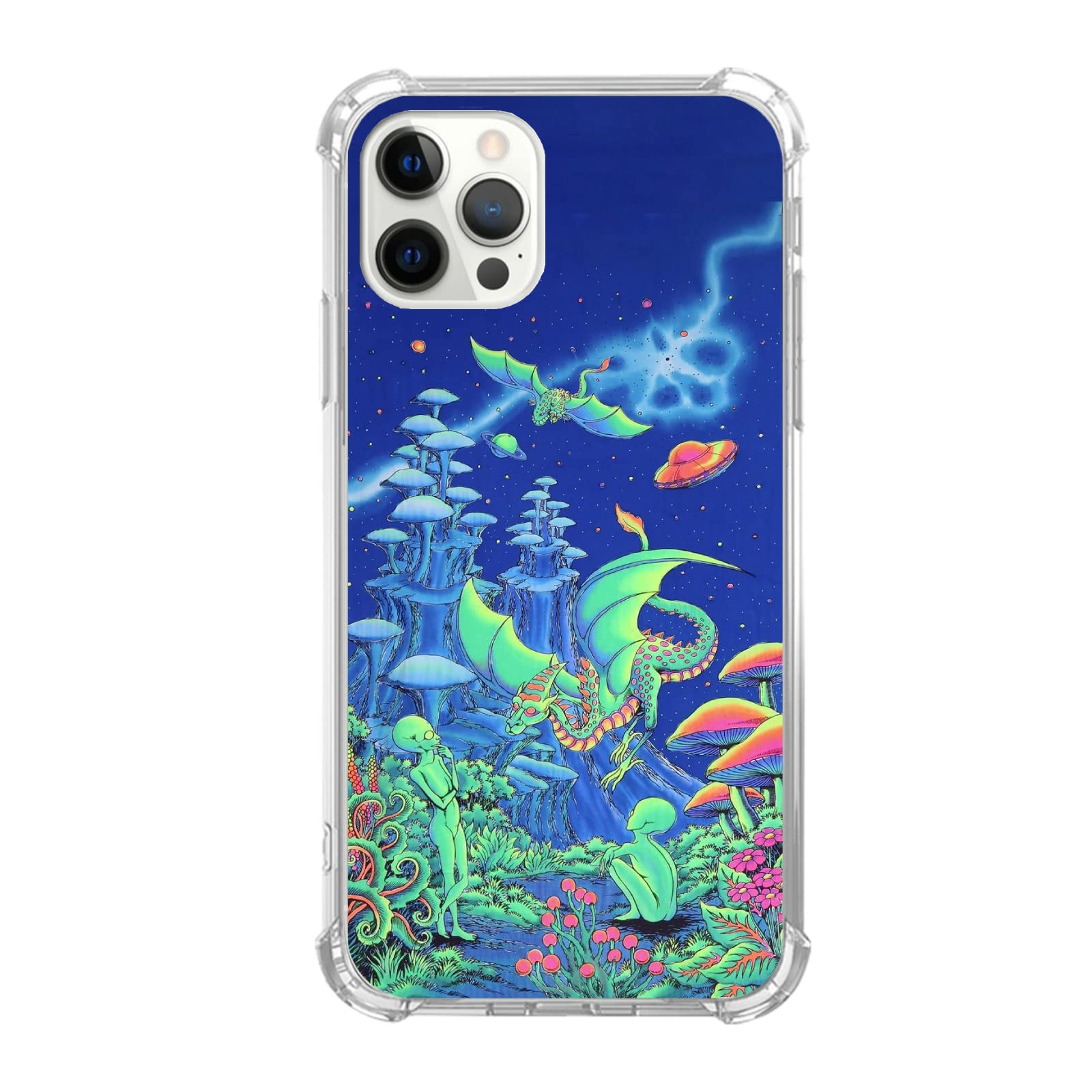 Trippy Psychedelic Mushroom Phone Case for iPhone 13 Pro Max - Soft TPU Protective Cover with Alien UFO Dragon Design - Trendy Unisex Case for Men & Women - Perfect for Music Festivals, Rave Parties & Artistic Lifestyle