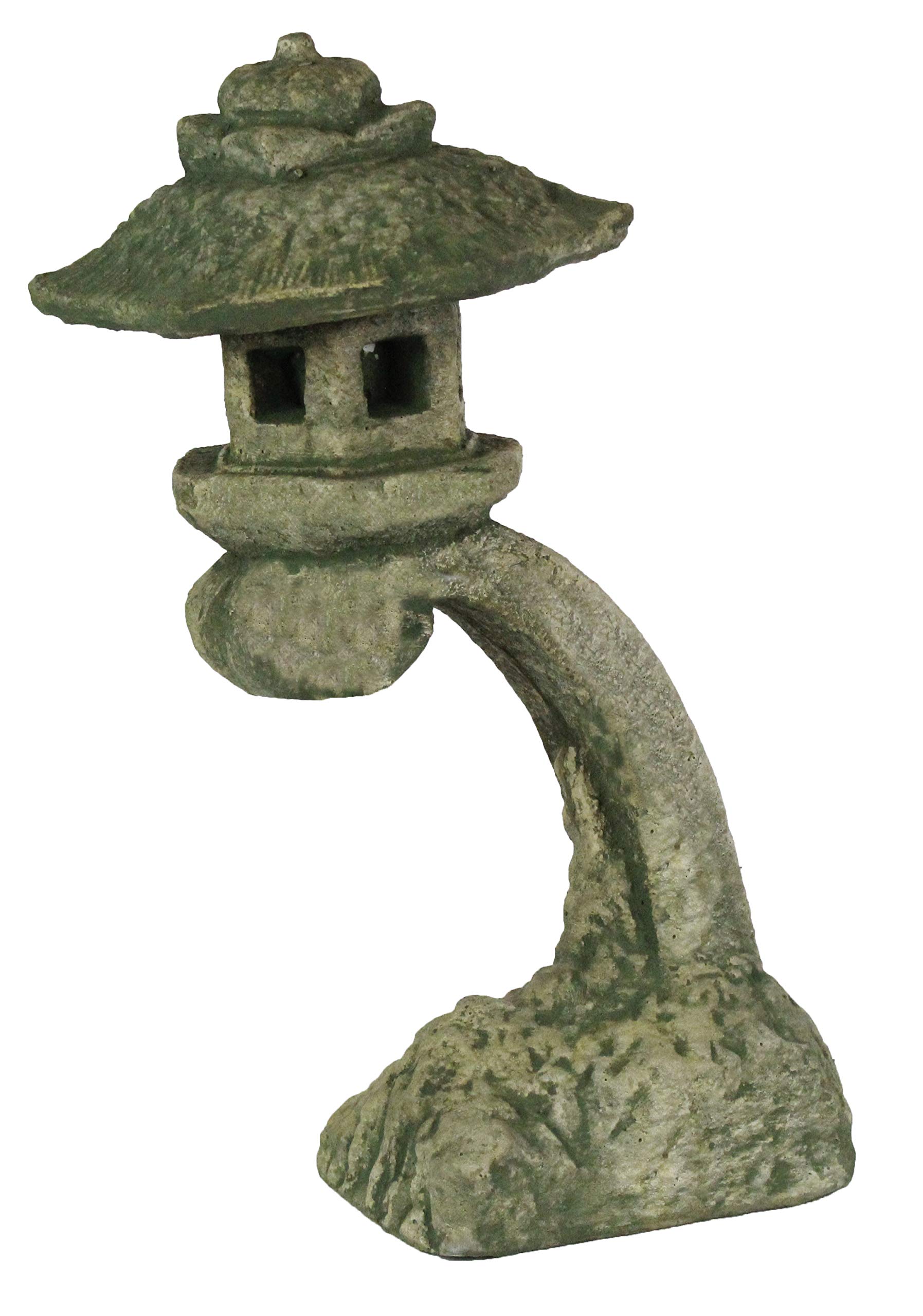 Handmade Curved Pagoda Cement Lantern - Asian Inspired Garden Decor for Outdoor Pathways, Patio & Zen Landscaping