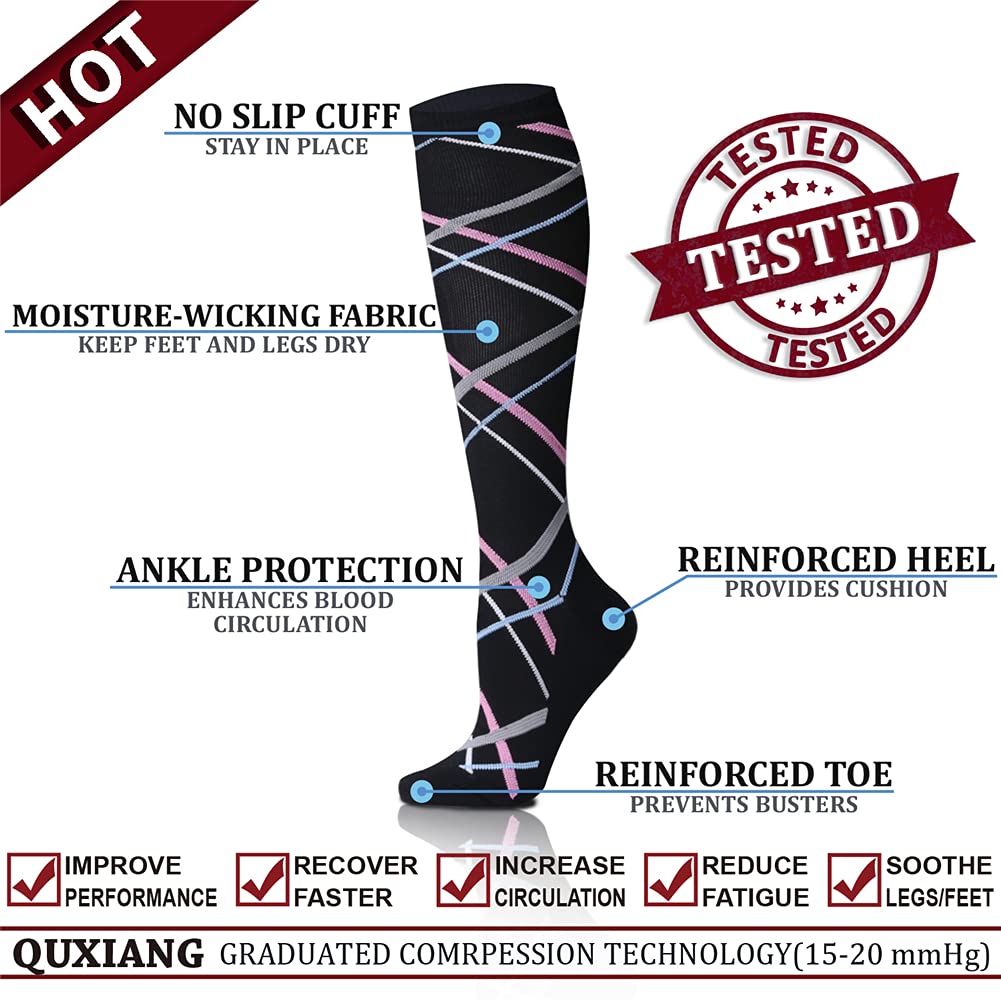 QUXIANG Copper Compression Socks for Women & Men (8 Pairs) - 15-20 mmHg Medical Grade Support for Running, Cycling & Athletic Performance - Improve Blood Circulation & Reduce Swelling - Perfect for Travel, Workouts & Recovery