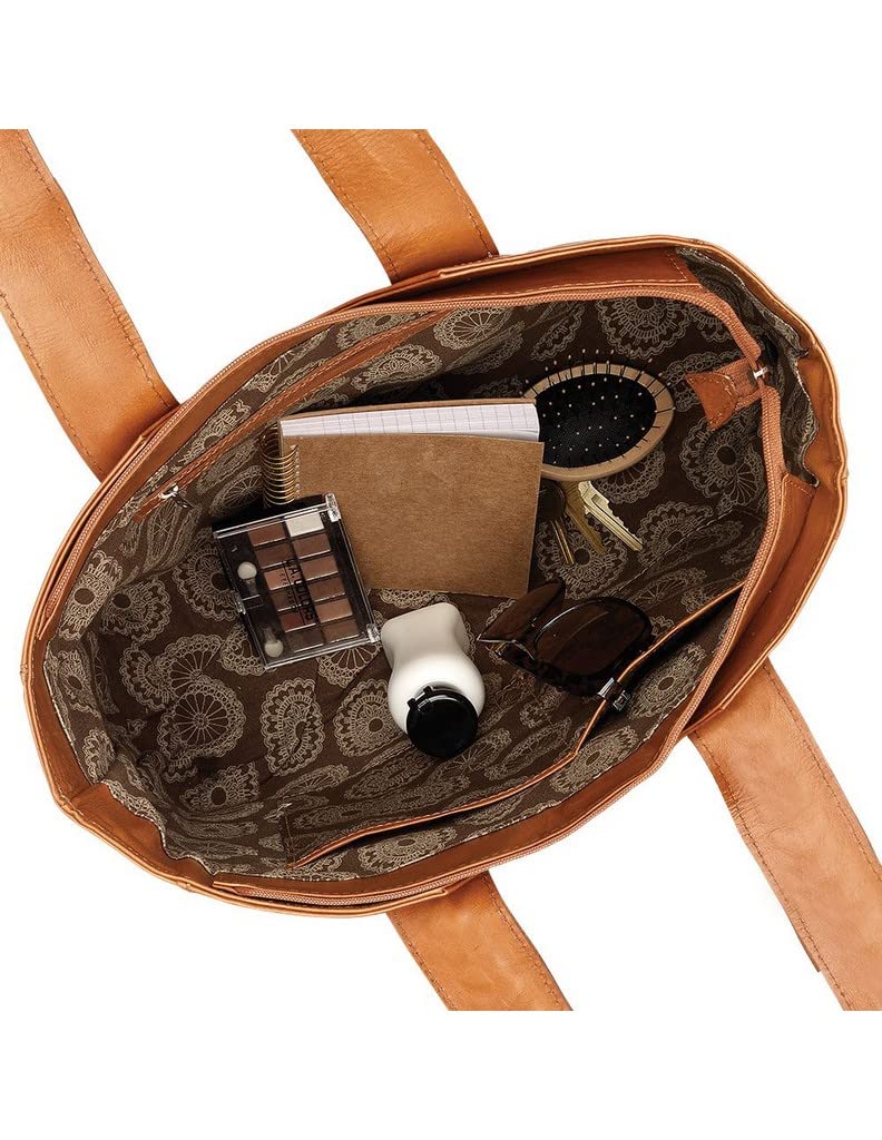 American West Mohave Canyon Small Leather Zip Top Tote Bag - Genuine Brown Leather Handbag for Women - Perfect for Work, Travel & Everyday Use