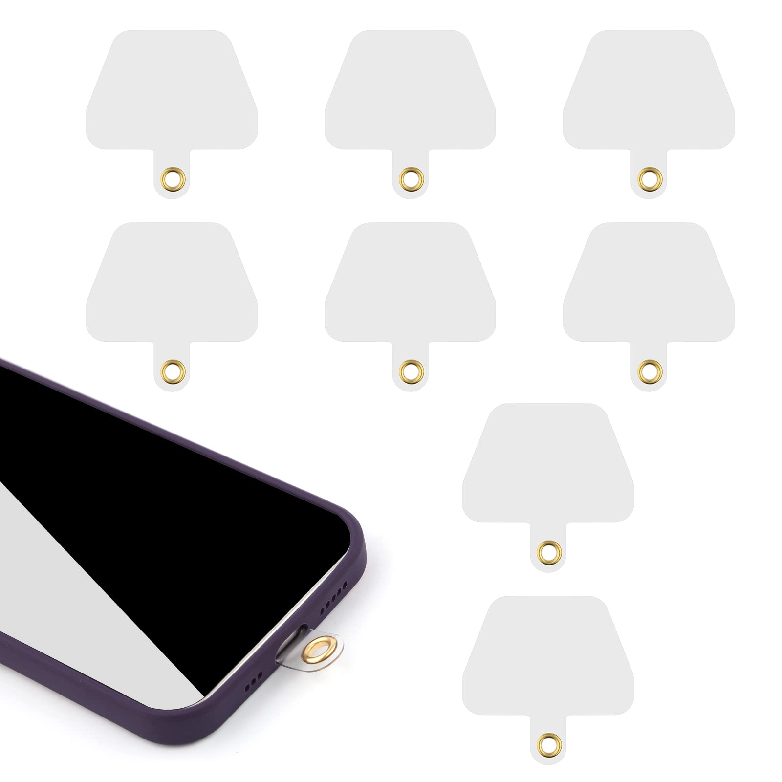 SAVITA 8-Piece Heavy Duty Clear Phone Tether Tabs - Transparent Trapezoidal Lanyard Patch Pads for iPhone & Most Smartphones (No Adhesive) | Secure Phone Attachment for Work, Travel & Outdoor Activities