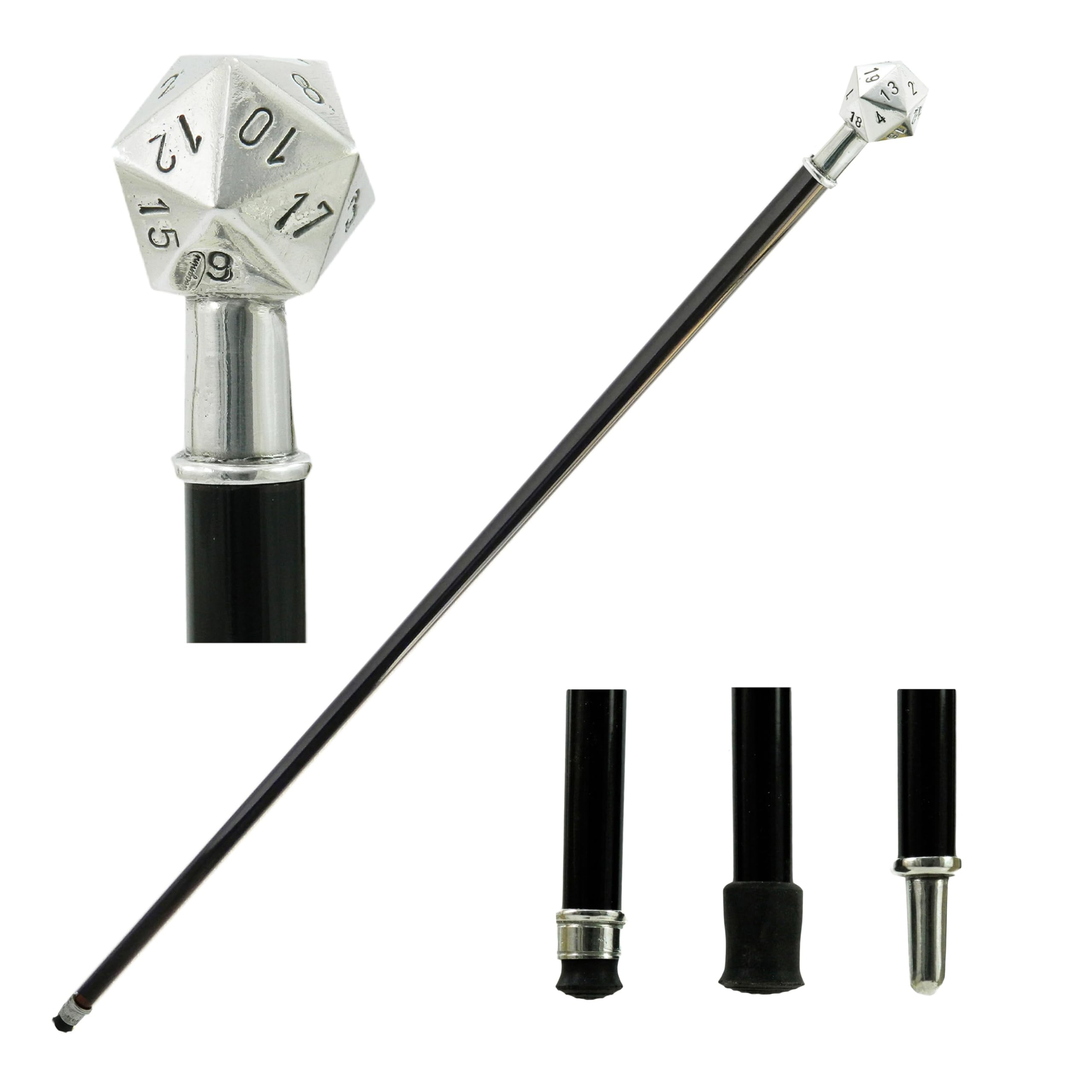 Elegant Wooden Walking Cane with Metal Handle - Orthopedic Support Cane for Men & Women - Vintage 20-Sided Dice Design Walking Stick for Seniors & Elderly - Perfect for Ceremonial Events, Daily Use & Mobility Assistance