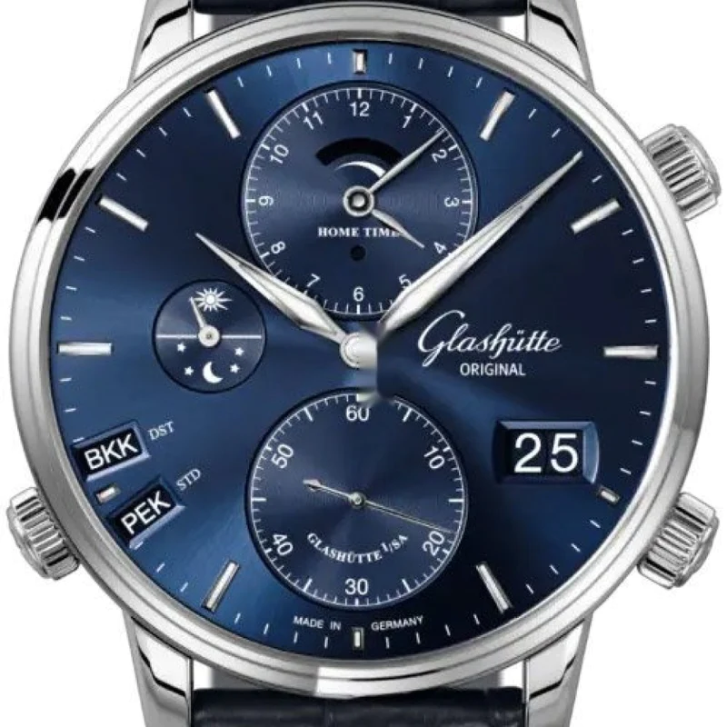 Glashutte Original Senator Cosmopolite Stainless Steel Men's Watch - Luxury Automatic Timepiece for Business & Travel - Perfect for Professionals & Watch Collectors