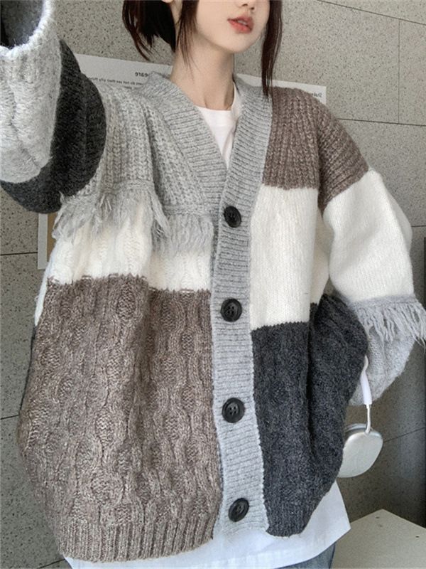 Autumn Retro Lazy Sweater - V Neck Tassel Knitted Cardigan Jacket for Women | Cozy Fall Fashion | Perfect for Casual Outings, Coffee Dates & Weekend Relaxation